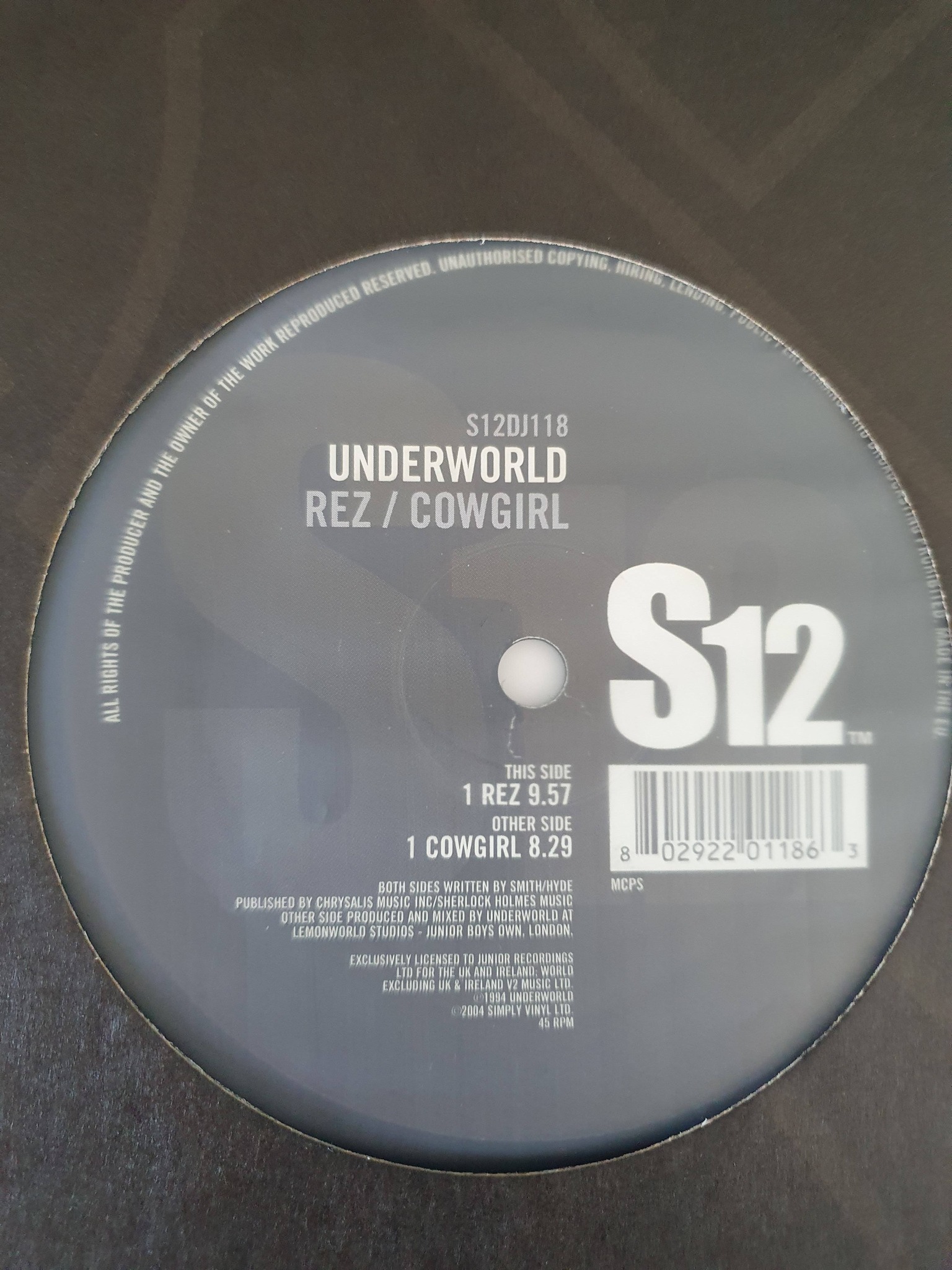 Underworld's 'Rez / Cowgirl' vinyl record details