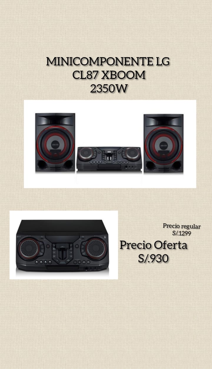 Cliko Minicomponente LG XBOOM Modelo: CL87 Potencia: 2350W, 50% OFF