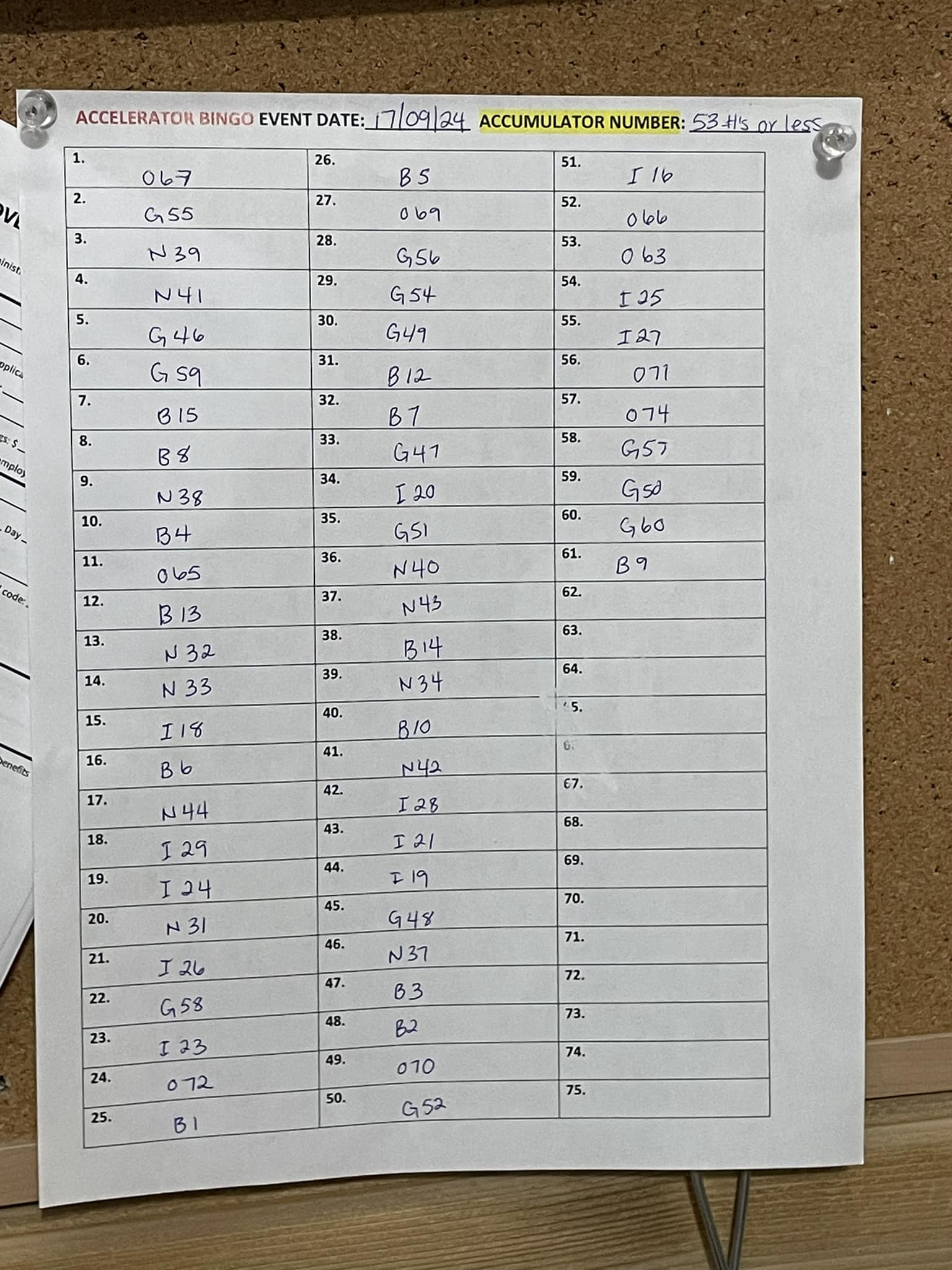 Tonight's Radio Bingo Numbers for Sept 17/254