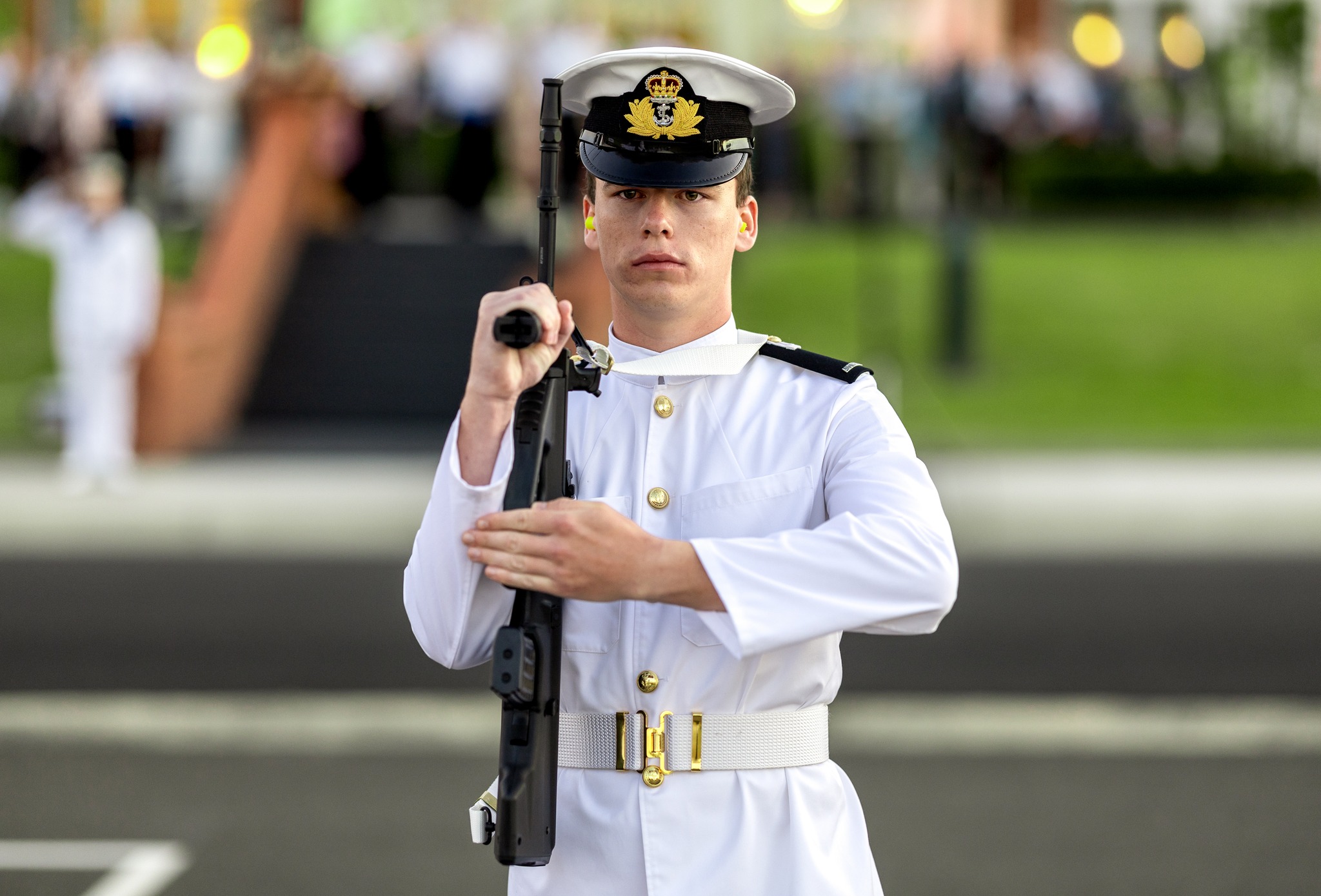 HMAS - A guard member during the Ceremonial Sunset ceremony at the ...