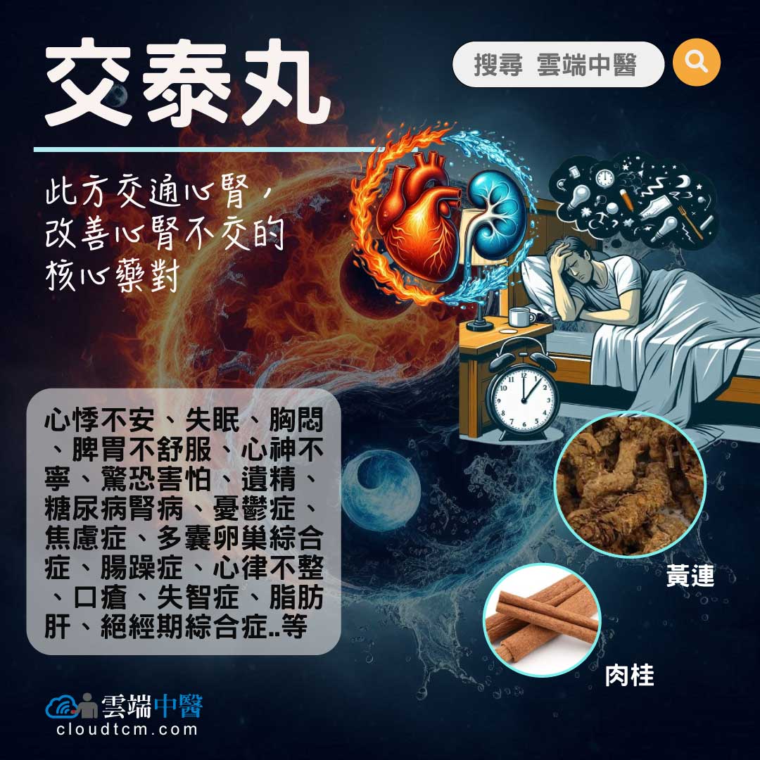 雲端中醫 - 如果一個人腎虛的話，久了就會心火旺盛，之後就會漸漸失眠且心神不寧，古人早就發現這件事，所以就研發了「交泰... | Facebook