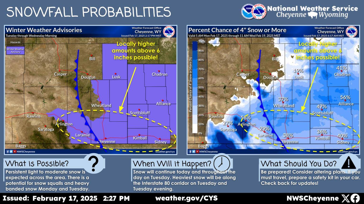 US - Here are snowfall probabilities across the area through Wednesday ...