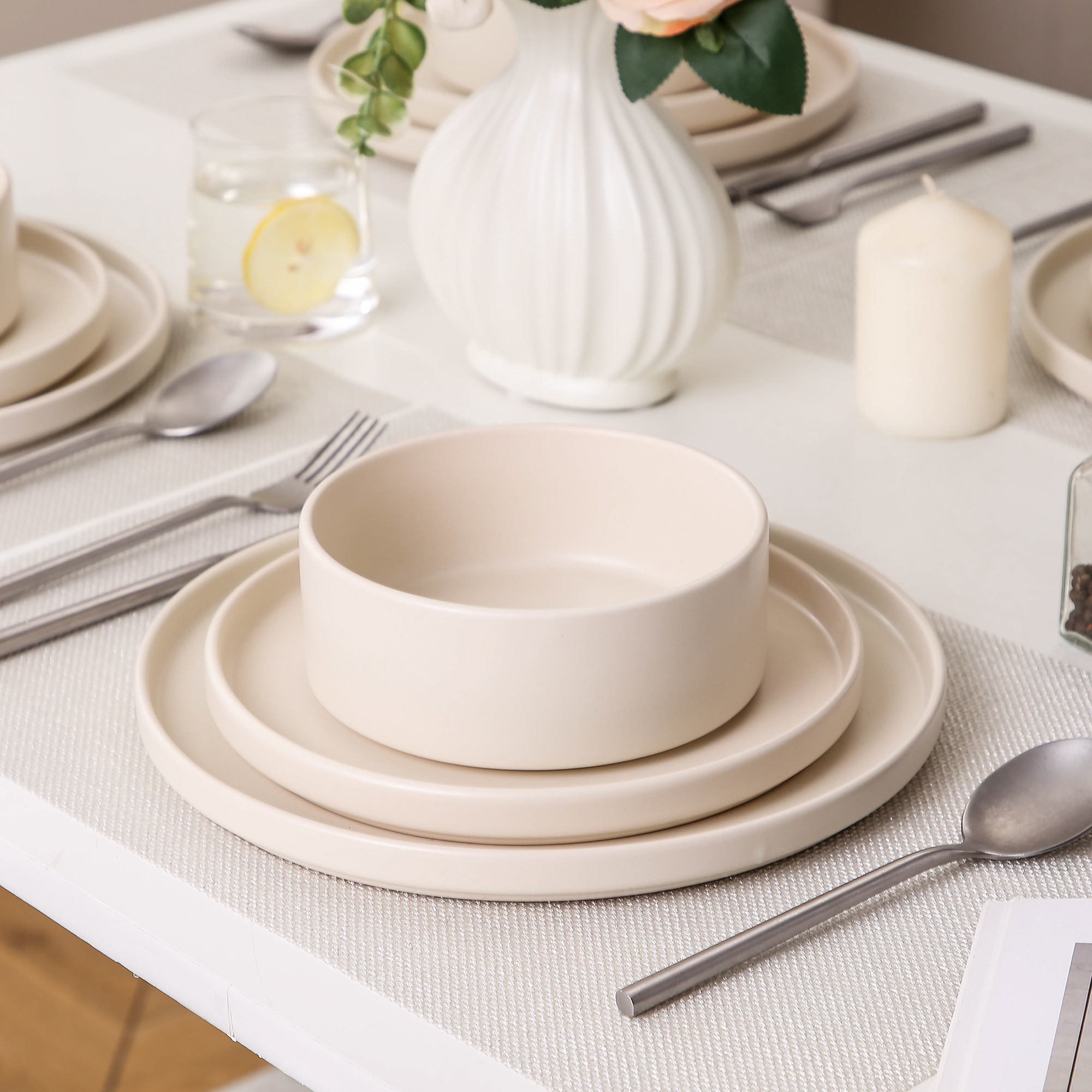 Vancasso Venus Service De Table 12 Pièces Grès Gris Mat - Style Moderne Minimaliste