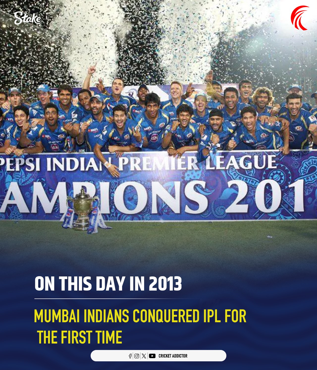 Cricket - Where it all began! 💙 In 2013, MI clinched their maiden IPL ...