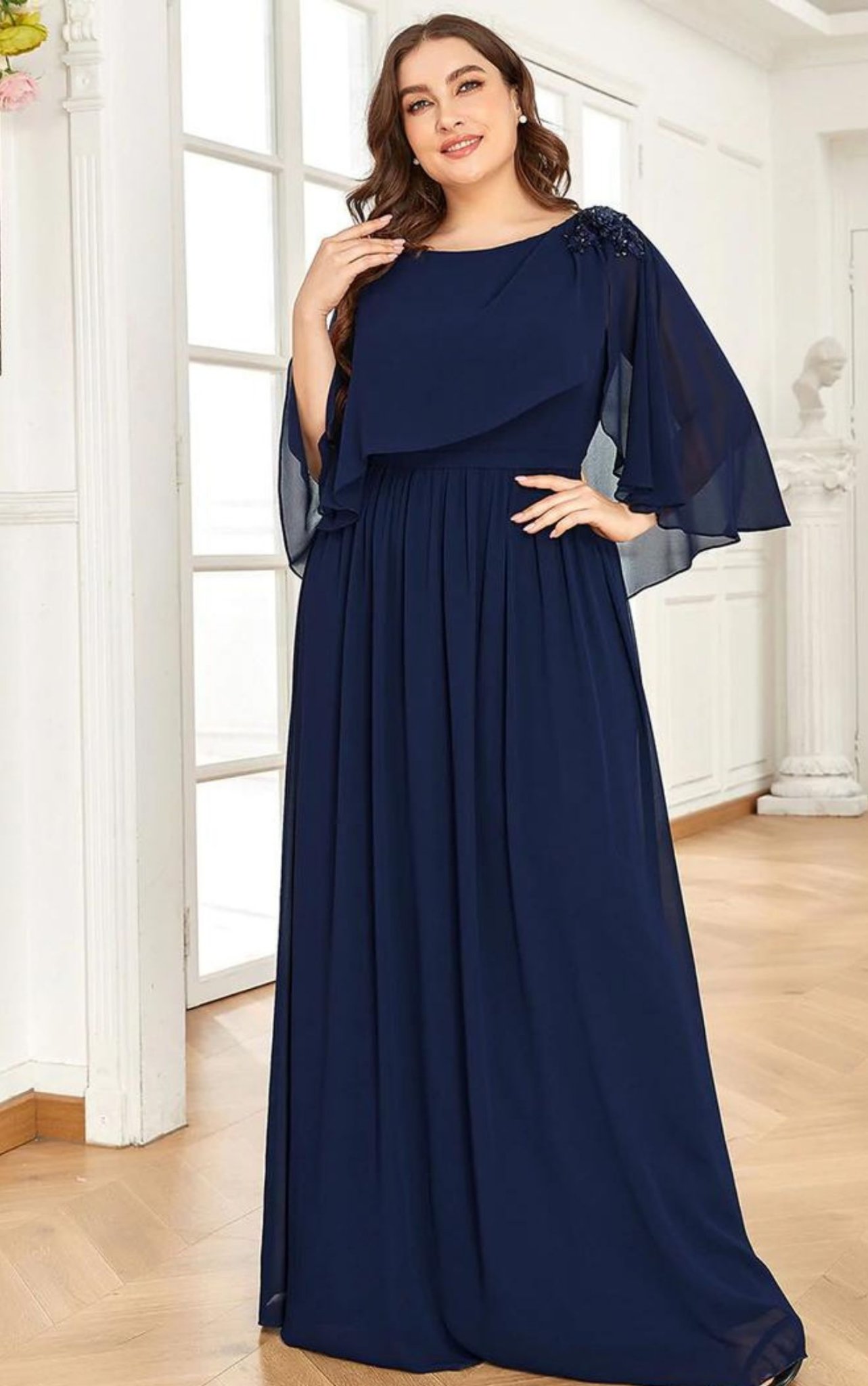 green emerald velvet dress pretty KIRA|Plus Size Sequin Cape Sleeve V-Neck Mother of the Bride Dr