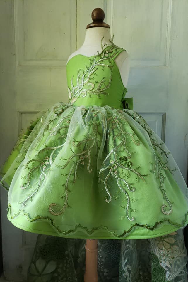 light green tinkerbell dress Stunning high-end children's with detachable train fabric 2:METALLIC