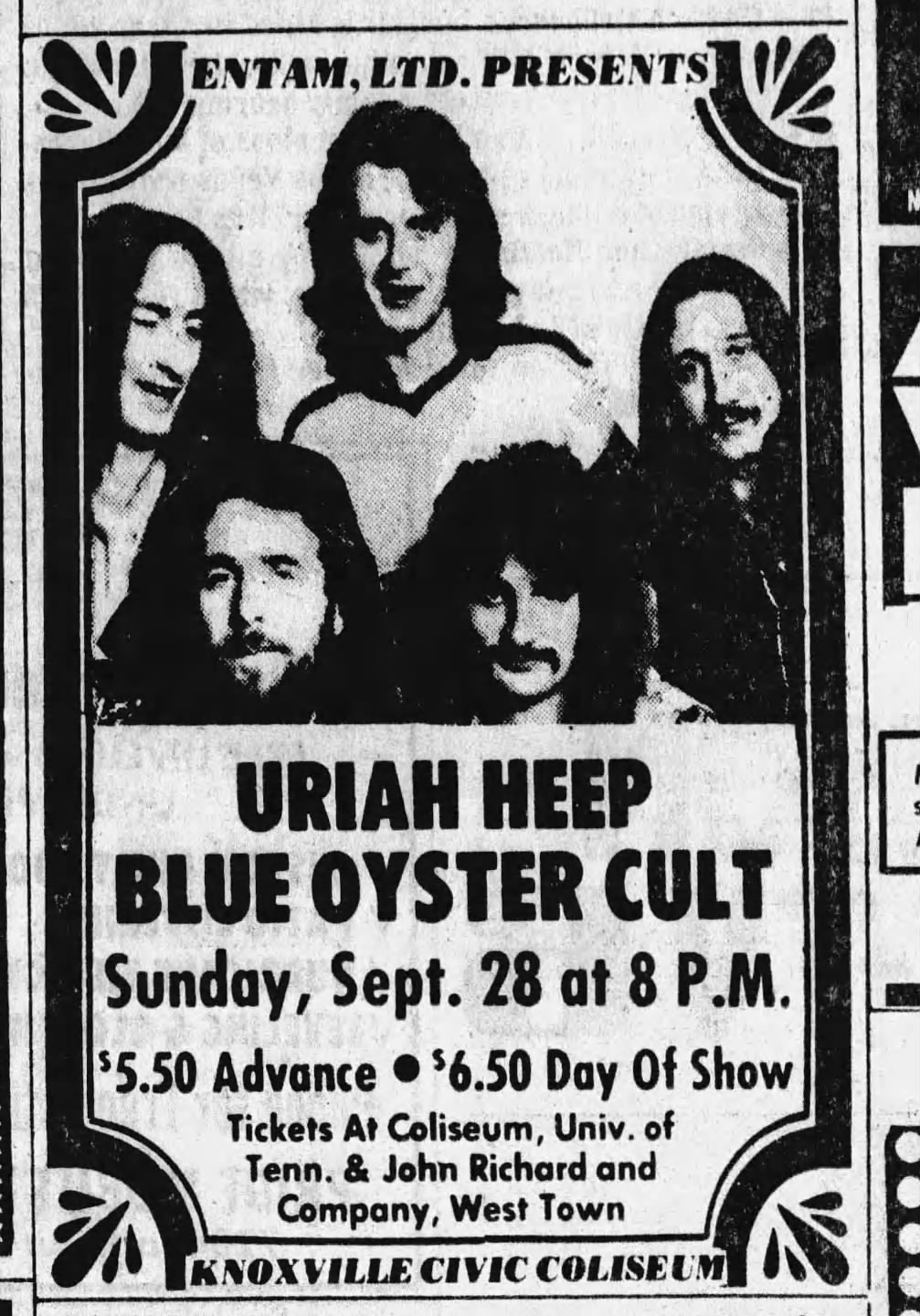 Uriah Heep performs at Knoxville's Civic Coliseum in 1975