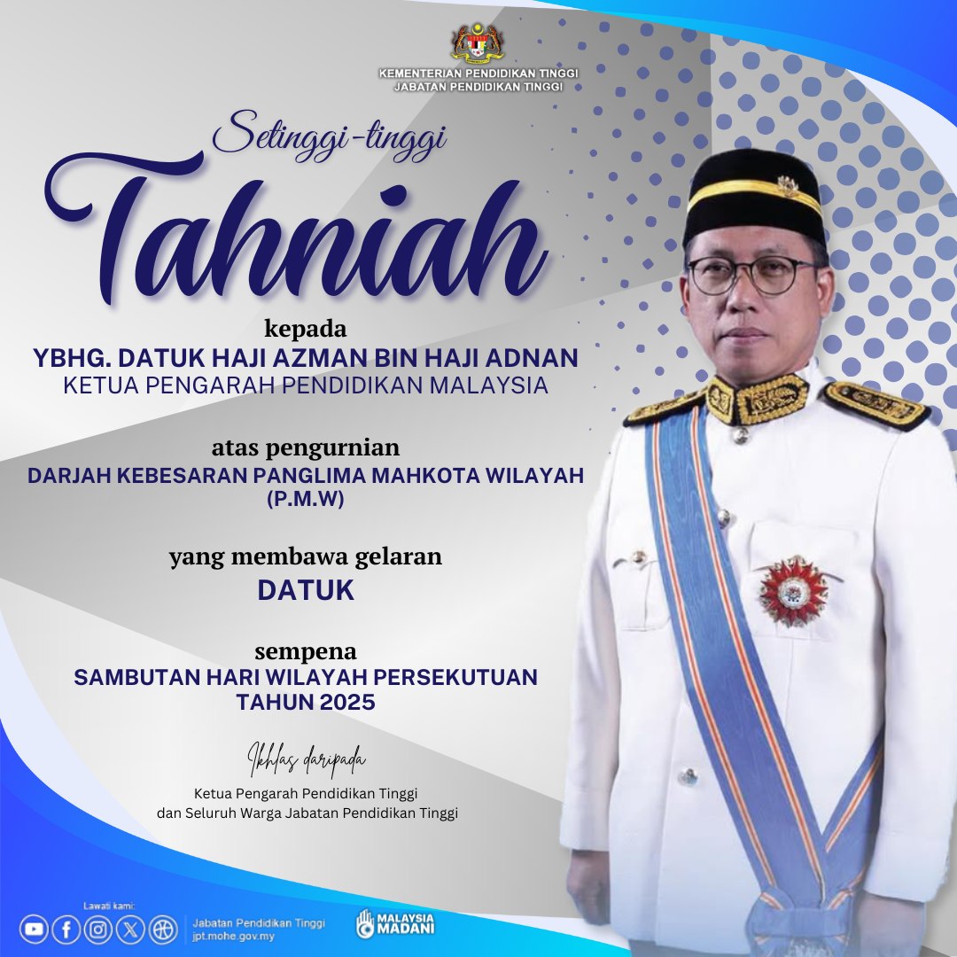 UCAPAN SETINGGI-TINGGI... - Jabatan Pendidikan Tinggi - JPT | Facebook