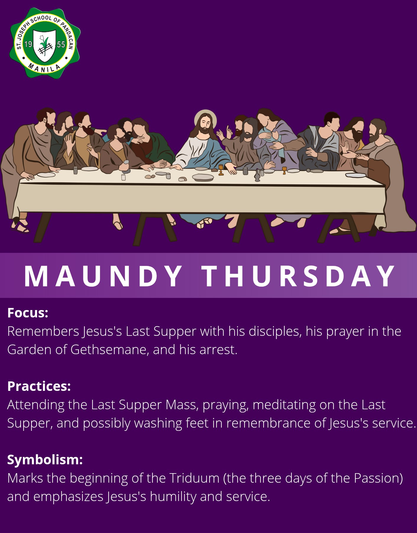 St. Joseph School of Pandacan - MAUNDY THURSDAY Focus: Remembers Jesus ...