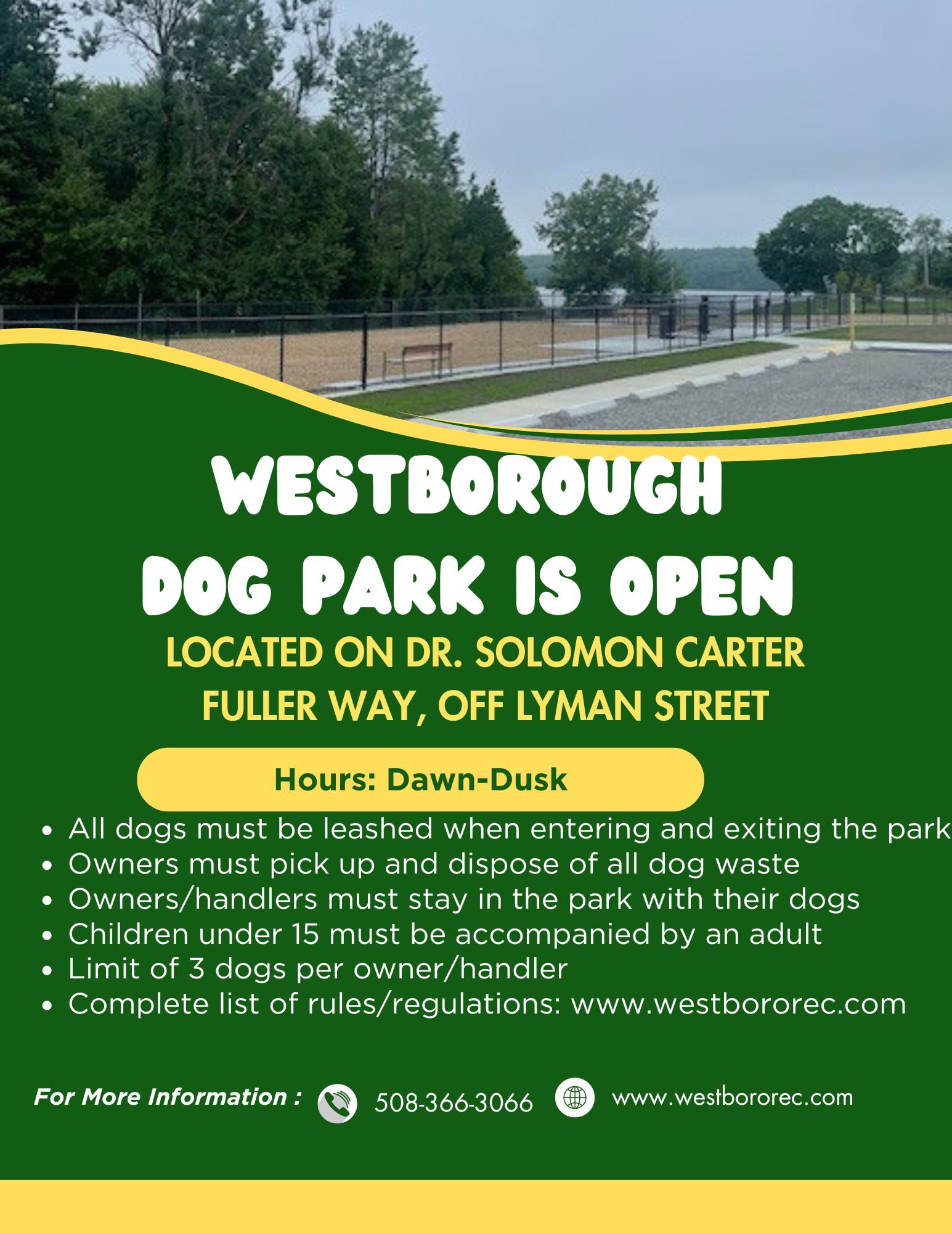 Westborough - Dog Park is open! Complete list of rules/regulations can ...