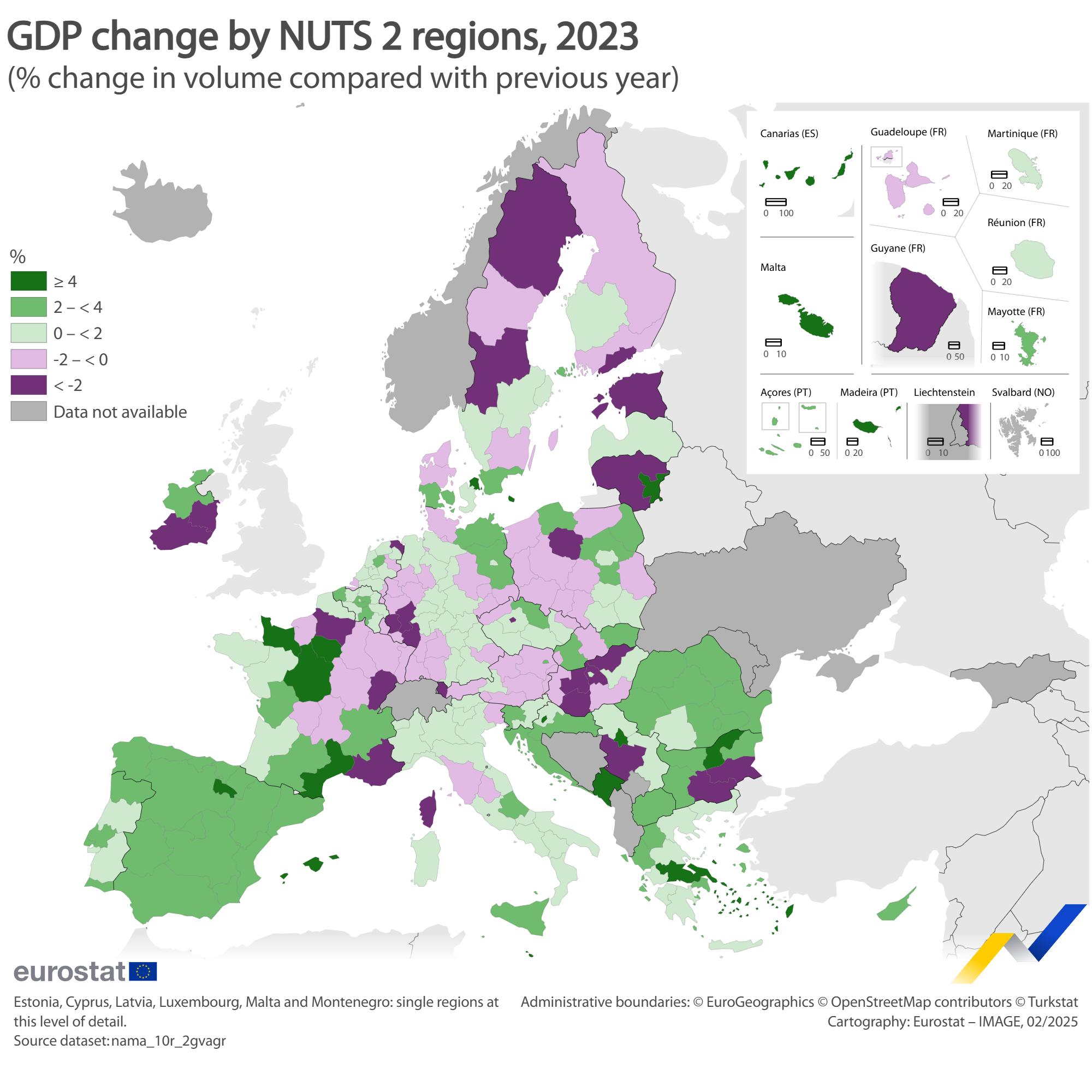 Eurostat - In 2023, real GDP increased in 154 EU regions... | Facebook