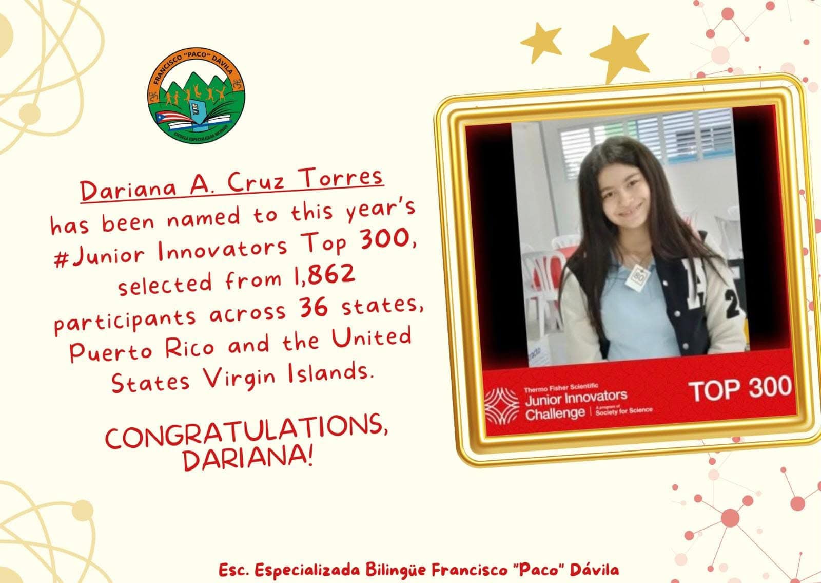 ORE - Felicitamos a la estudiante Dariana A. Cruz Torres, de la escuela ...