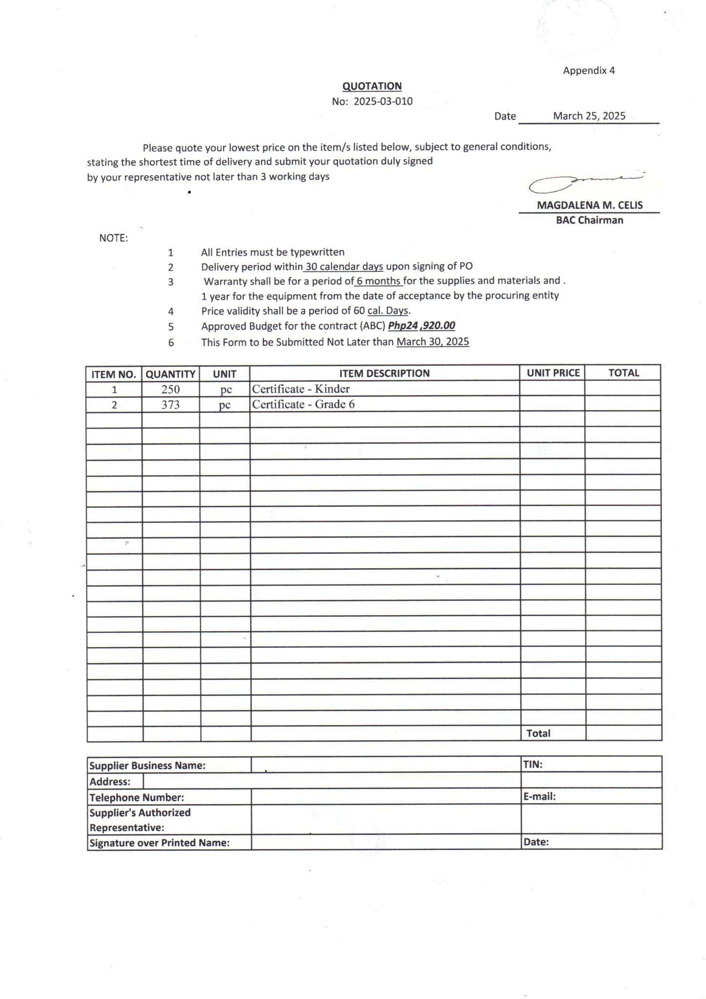DepEd - Good day! Attached is the Request for Quotation for Printing of ...