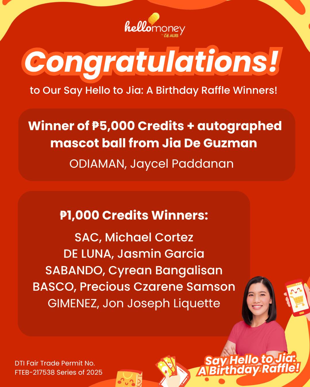 AUB - 🎉 Congratulations to all the winners of our Say Hello to Jia: A ...