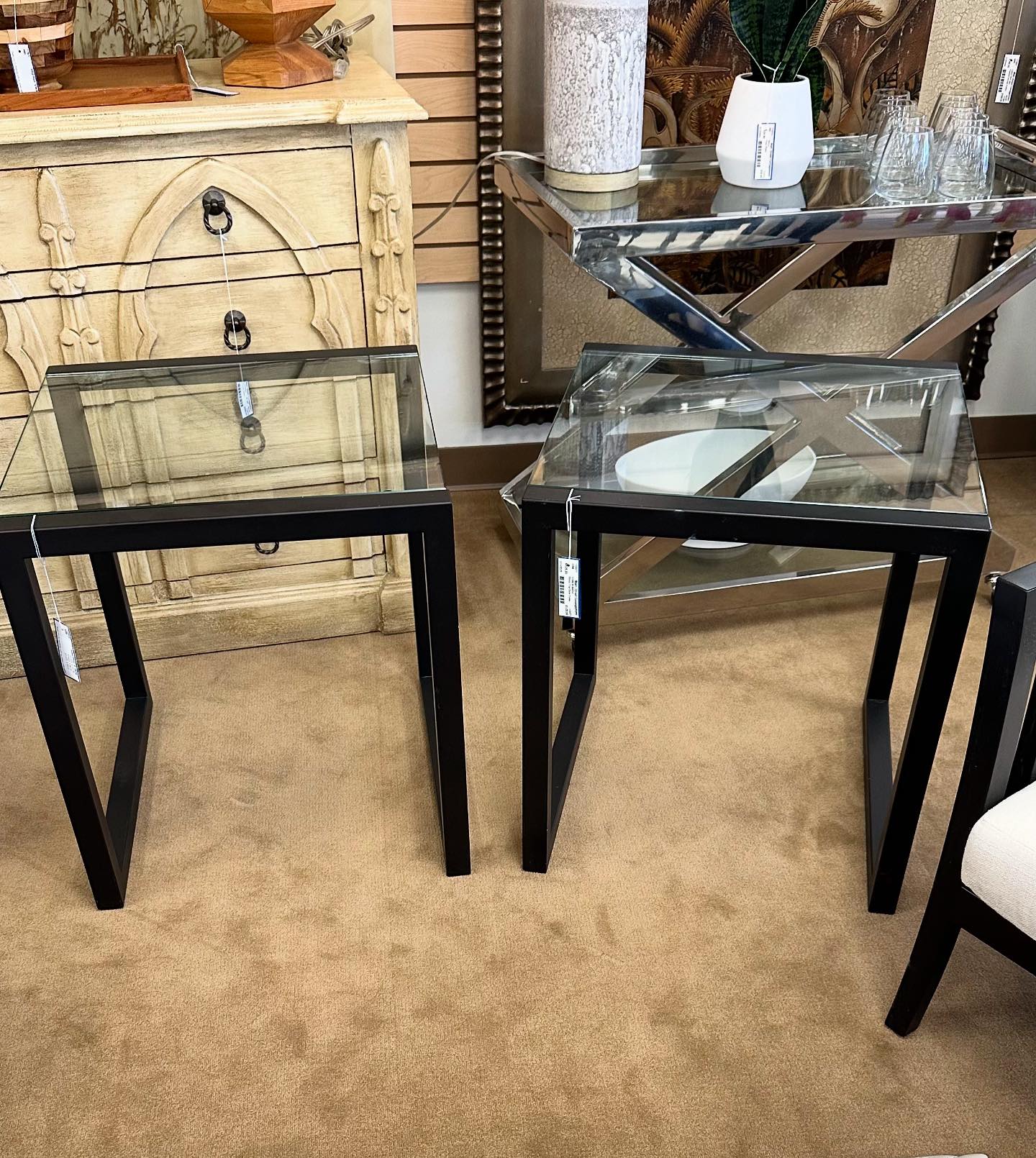 Main Street Consignment - Pair Of Crate & Barrel glass Top Side Table ...