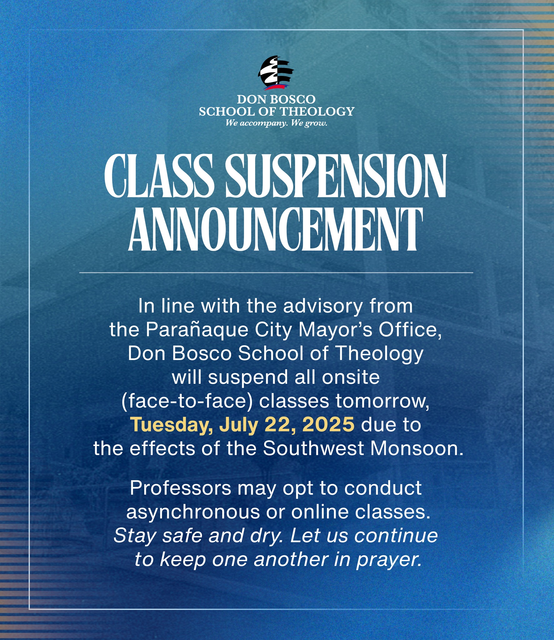 Don - CLASS SUSPENSION ANNOUNCEMENT In line with the advisory from the ...