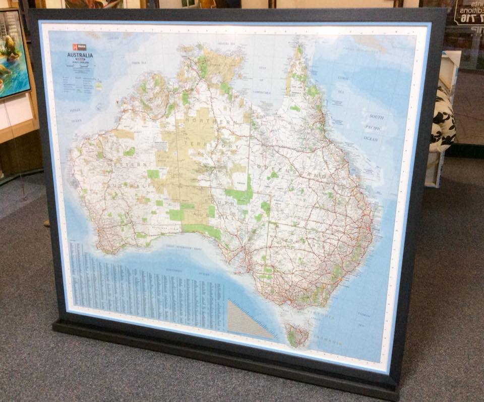 A framed map of Australia... Art Creations Picture Framing