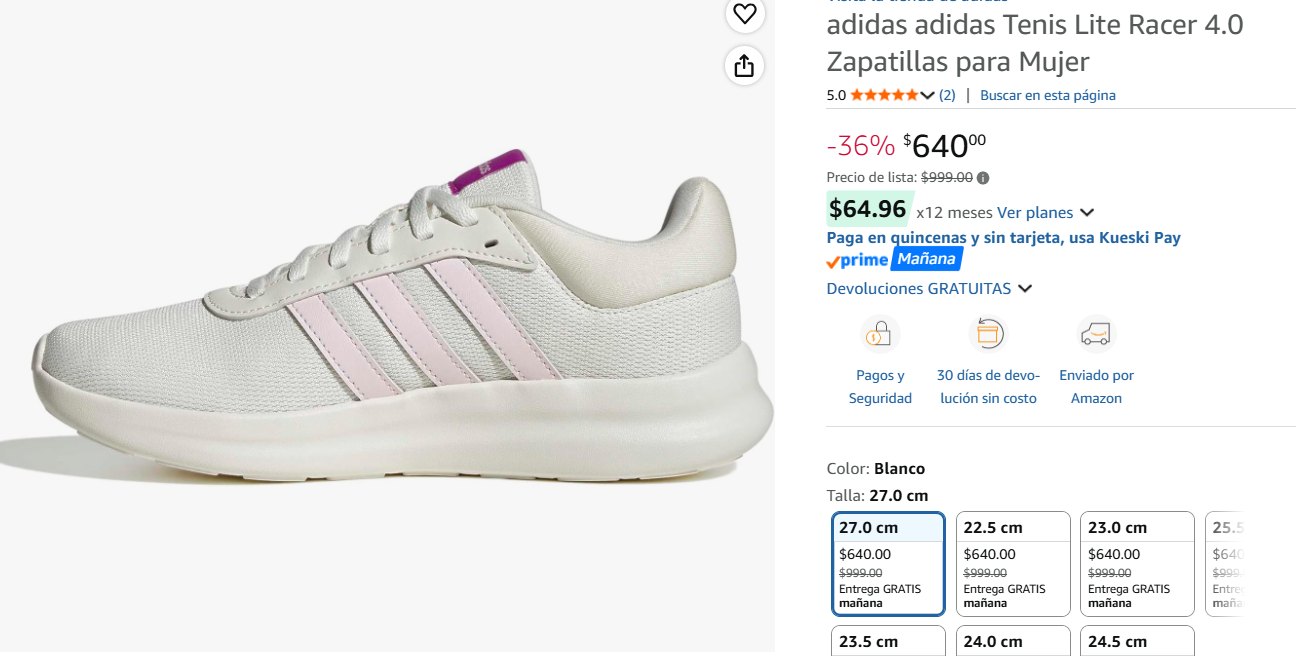 adidas Tenis Lite Racer A $640 https://amzn.to/4opA5BK