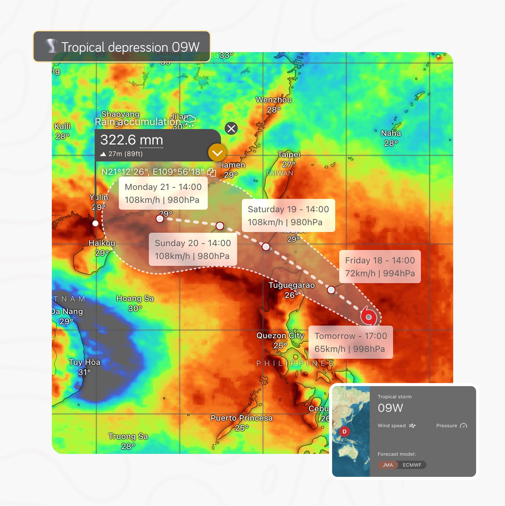 Windy.com - 🌀 Tropical Depression 09W, east of the... | Facebook