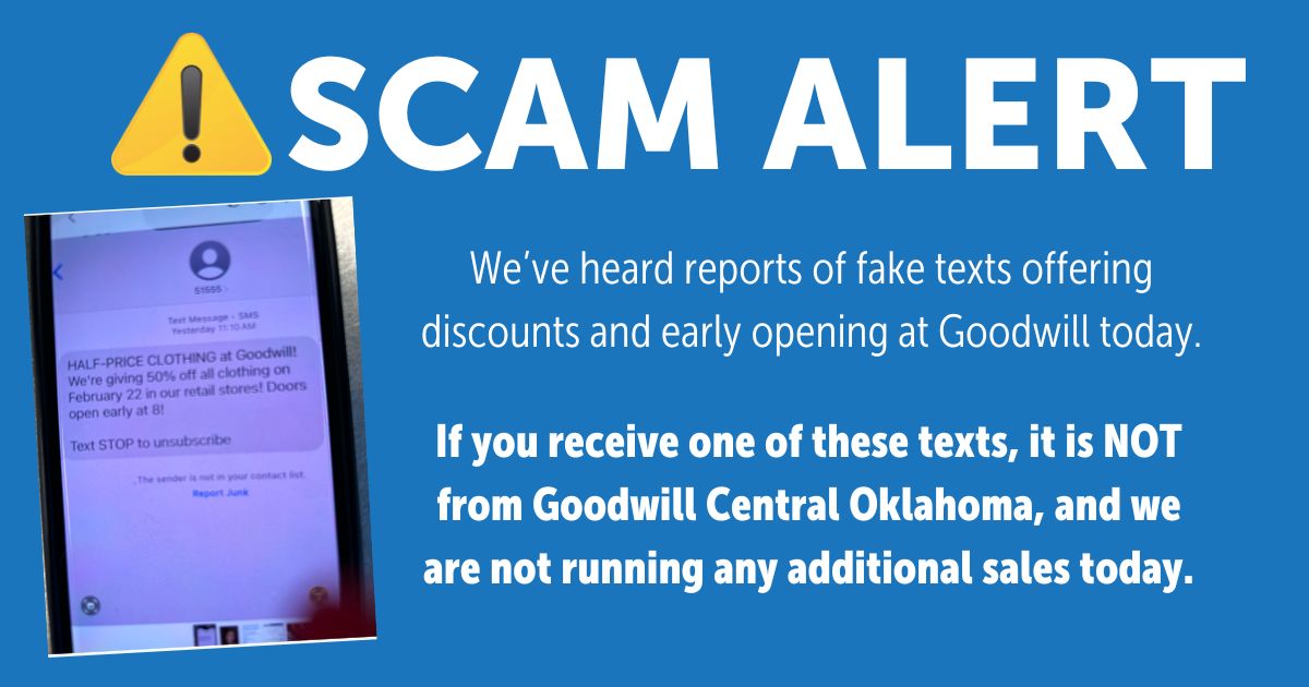 Goodwill - 🚨 SCAM ALERT! 🚨 We've received reports of fake texts ...