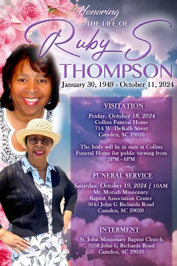 Collins - The arrangements for the late Mrs. Ruby S. Thompson are ...