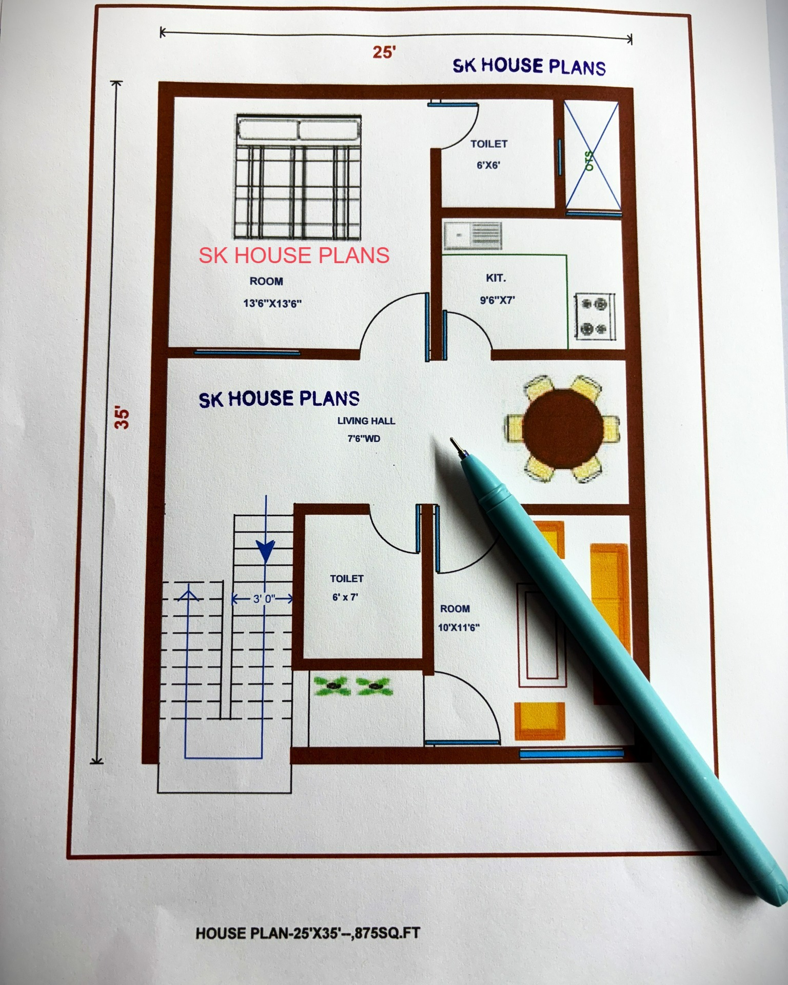 SK - 25x35 House Plan | 875 Sqft Compact 2BHK Design by SK House Plans ...