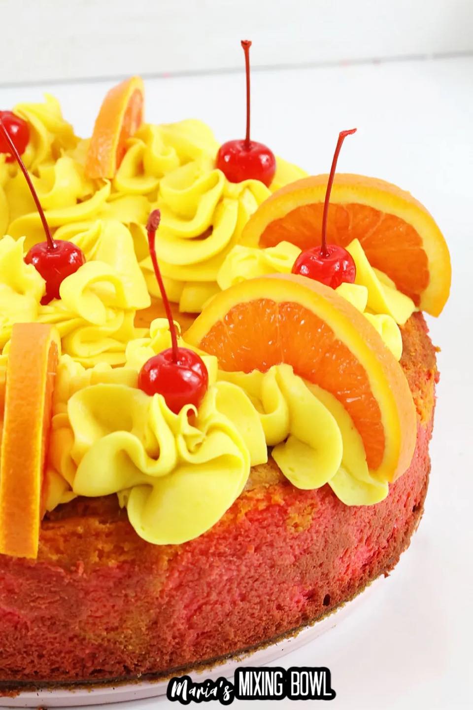 This Malibu Sunset Cheesecake is made with Malibu Rum - YUM!