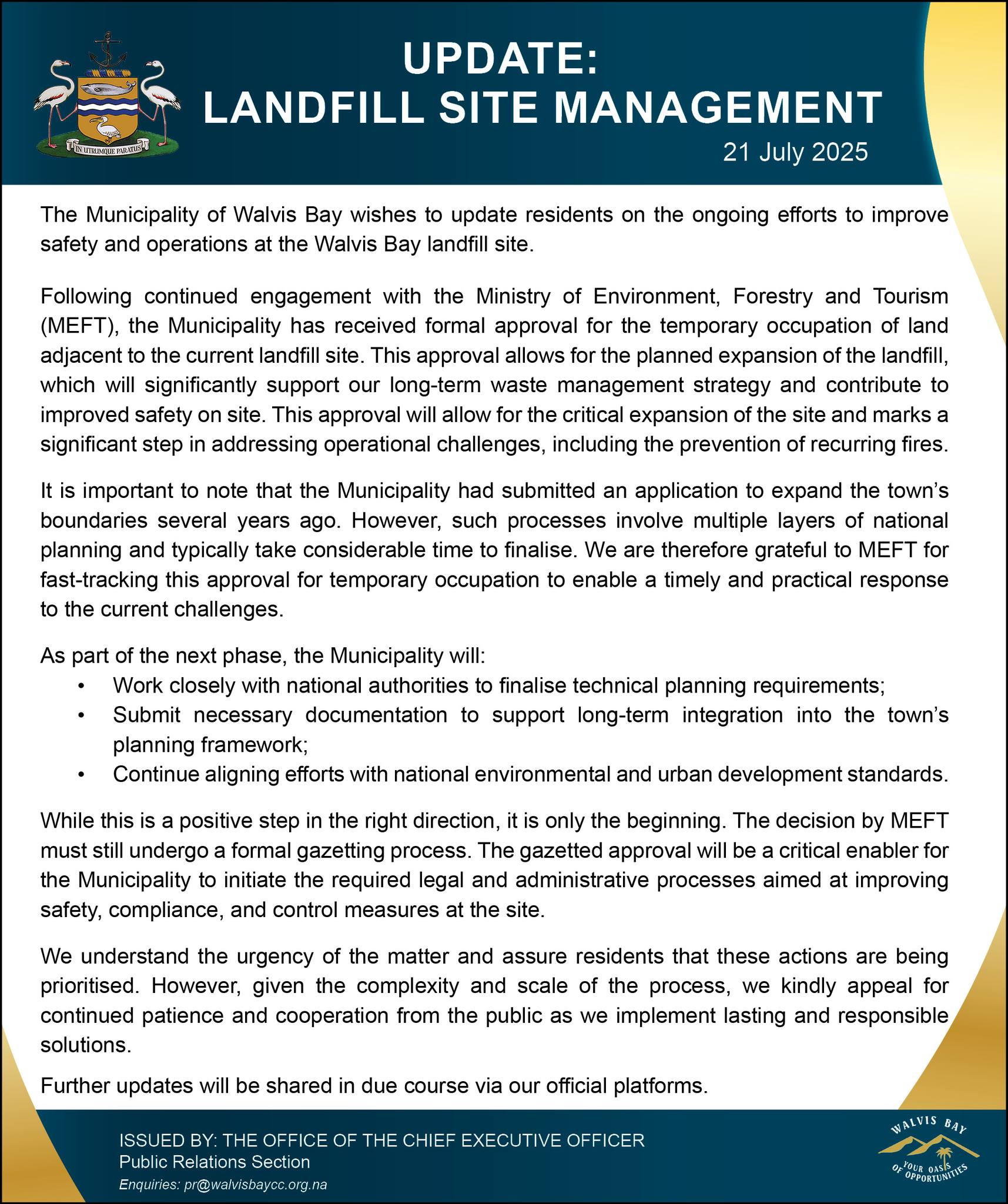 Municipality - 📣UPDATE: LANDFILL SITE MANAGEMENT The Municipality of ...