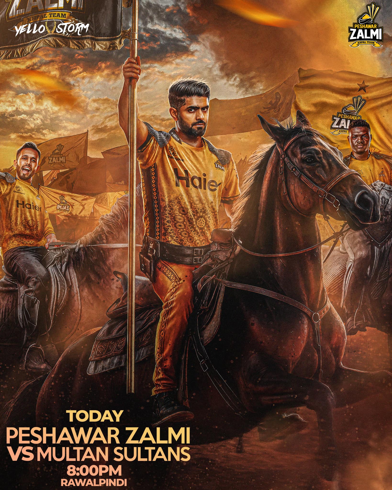Peshawar - PZ 🆚 MS #ZalmiXLegacy Matchday Poster 💛 Babar Azam and his ...