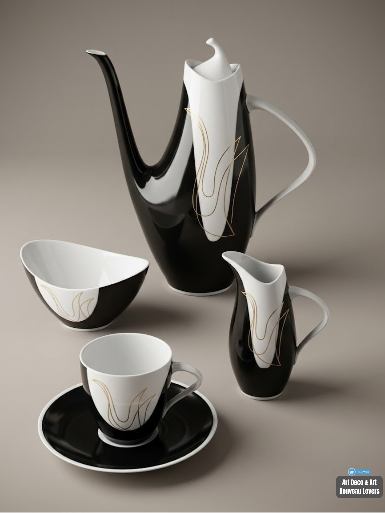 Art Deco yellow and grey geometric dinnerware set