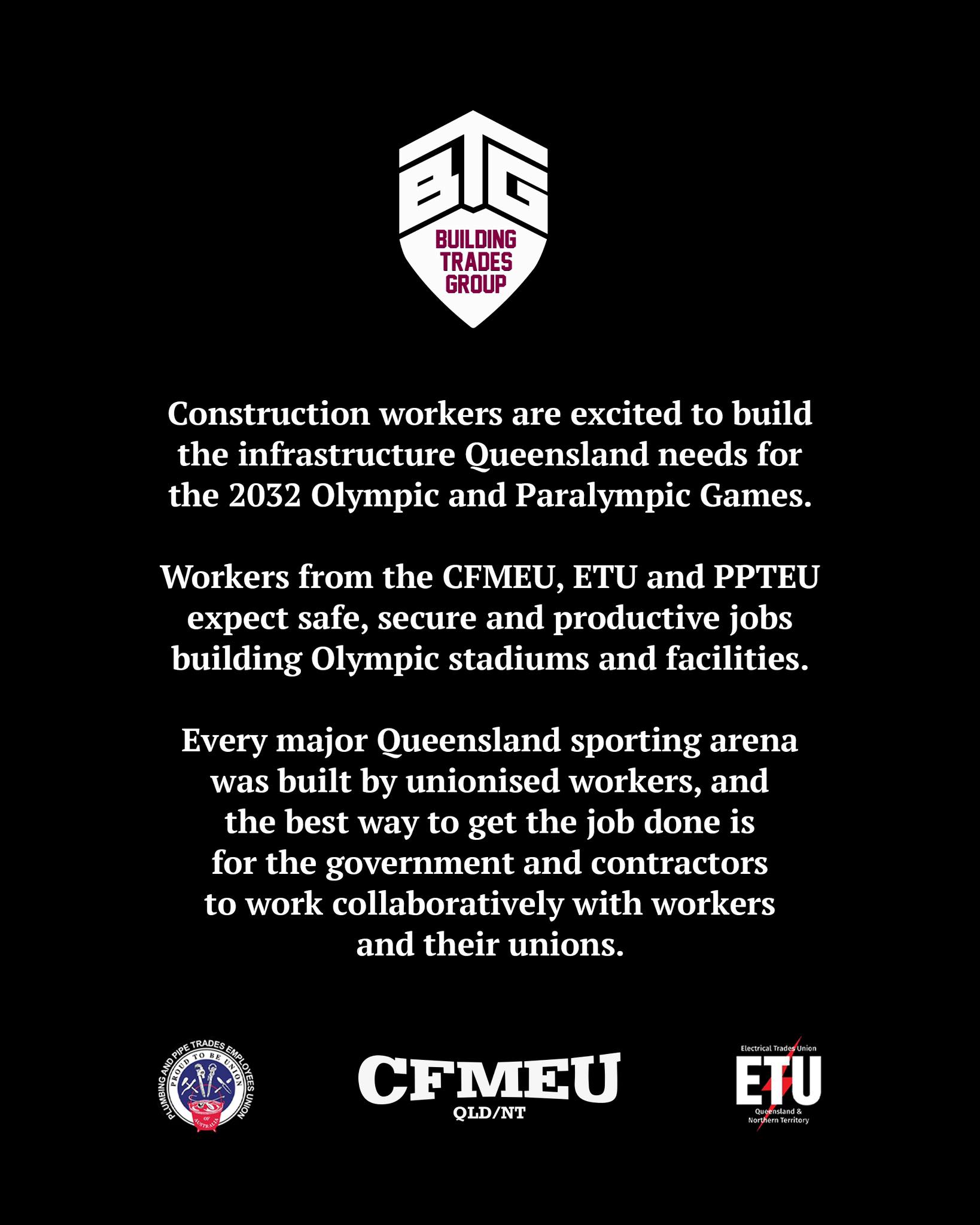 CFMEU - Statement from Queensland’s Building Trades Group of Unions. ⚒️ ...