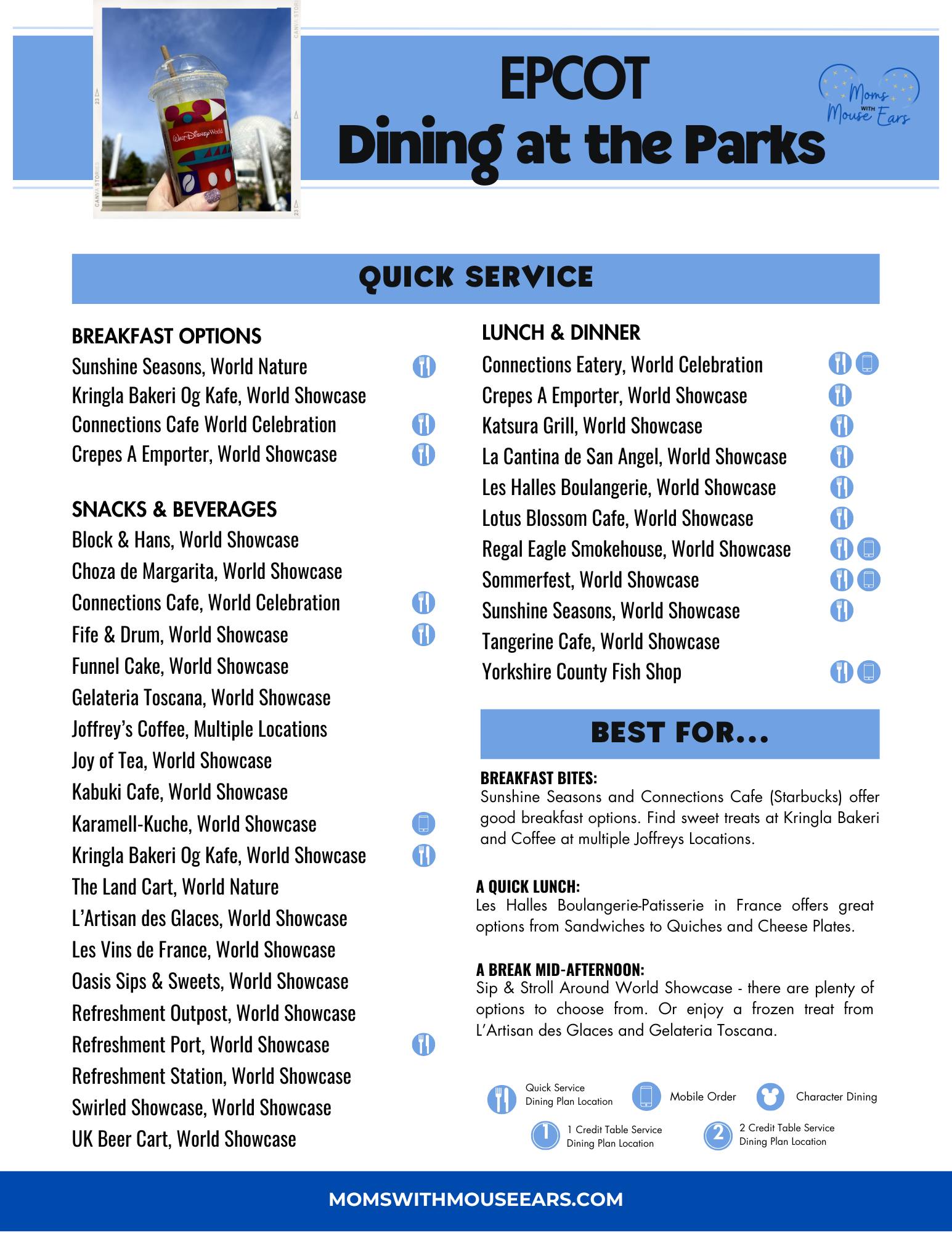 Moms - Dining reference overview for EPCOT! 🌐🍽 Download in printable ...