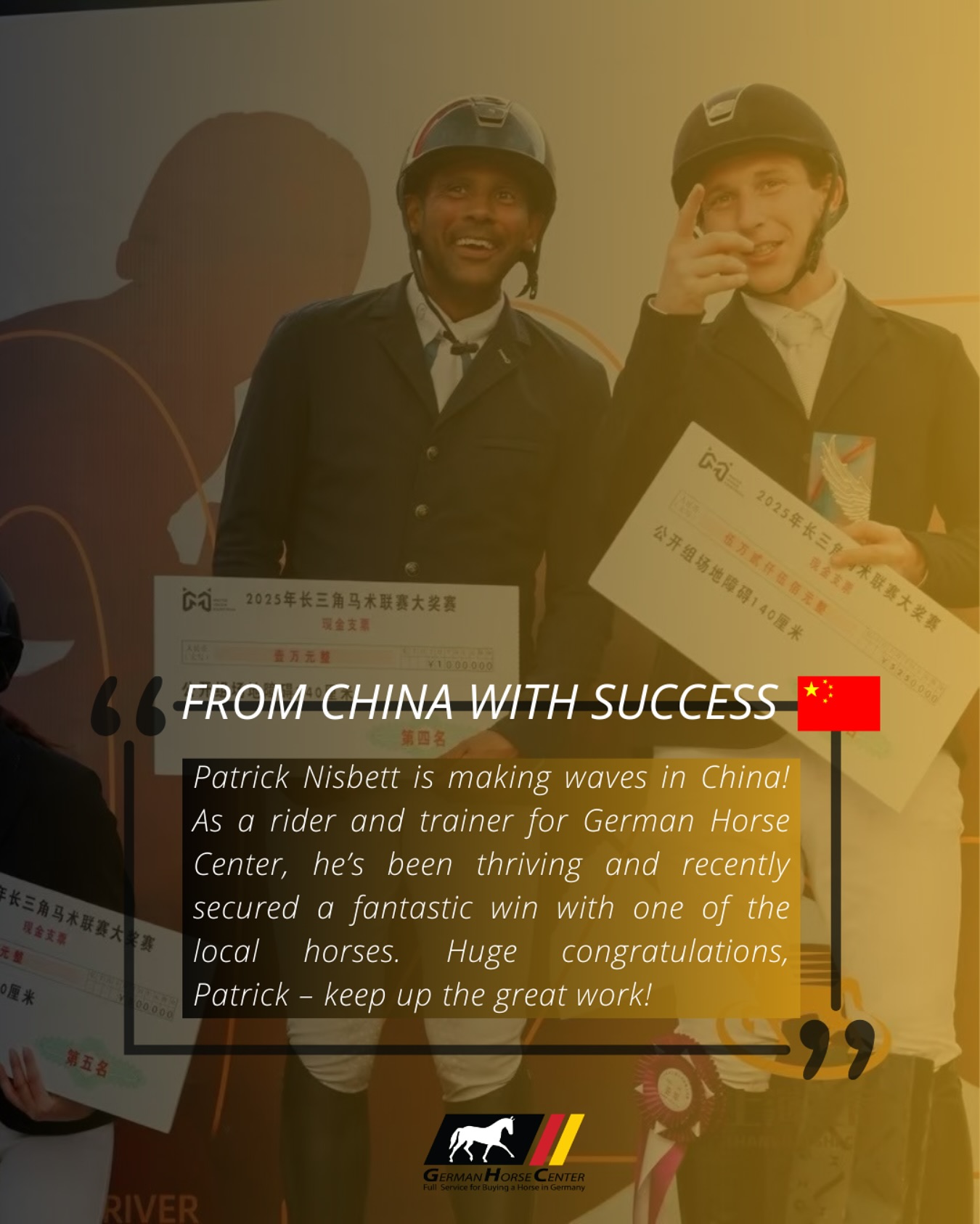 German - Patrick Nisbett is making waves in China! 🇨🇳🏆 As a rider and ...