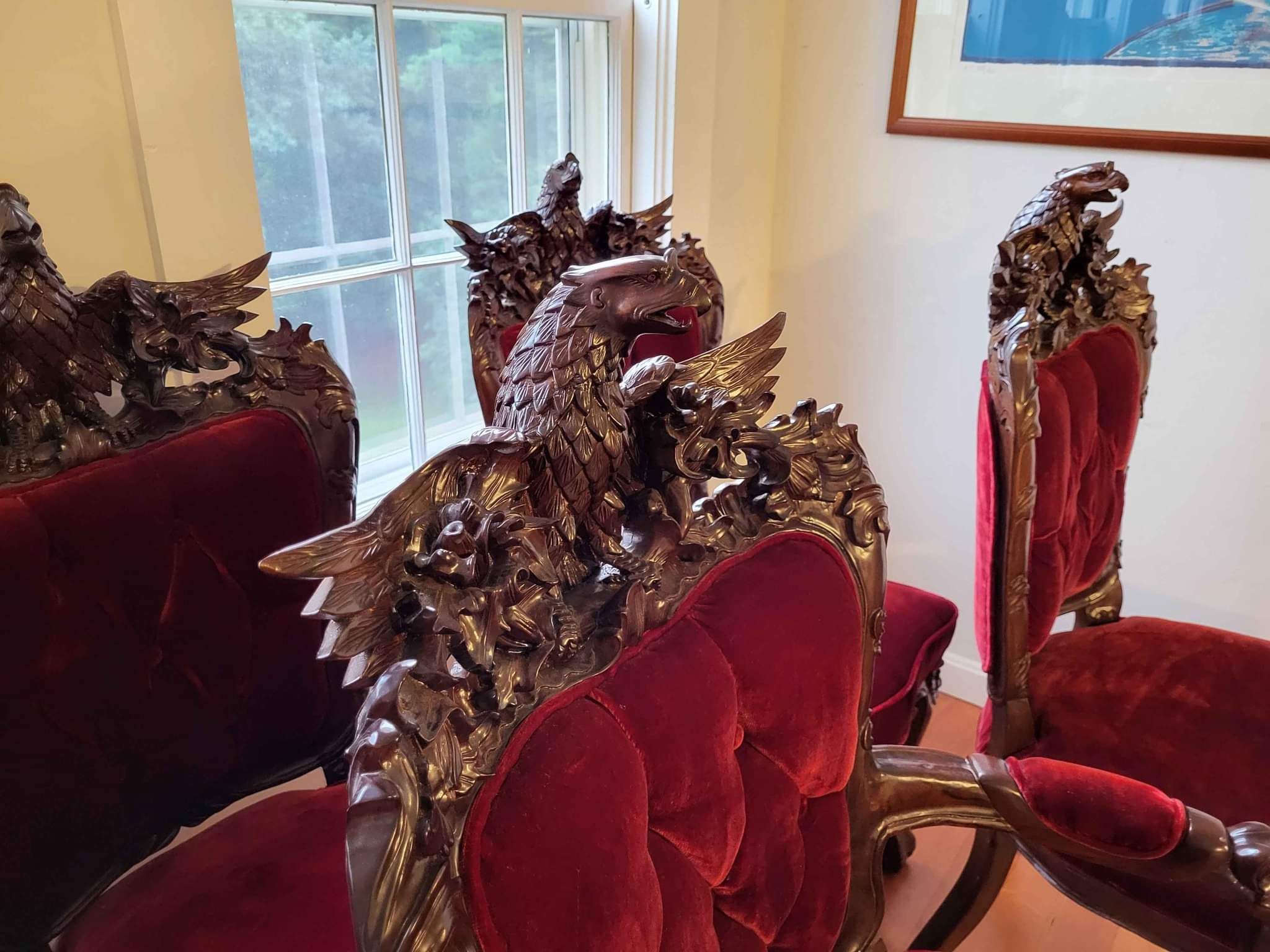 Magnificent Set of 8 Black Forest Hand Carved Eagle Dining Room Chairs ...