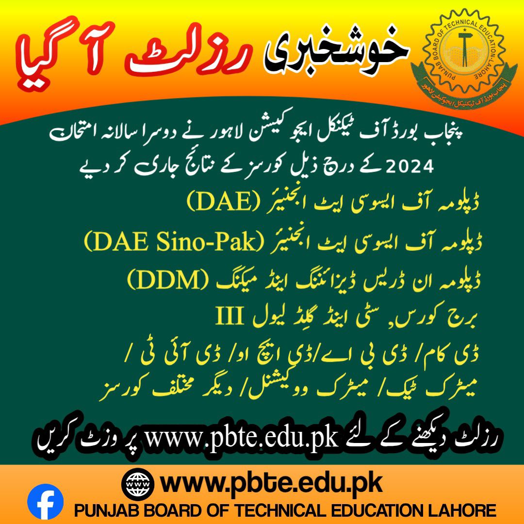 Punjab - 📢 PBTE Lahore Results Announced! 🎉 Punjab Board of Technical ...
