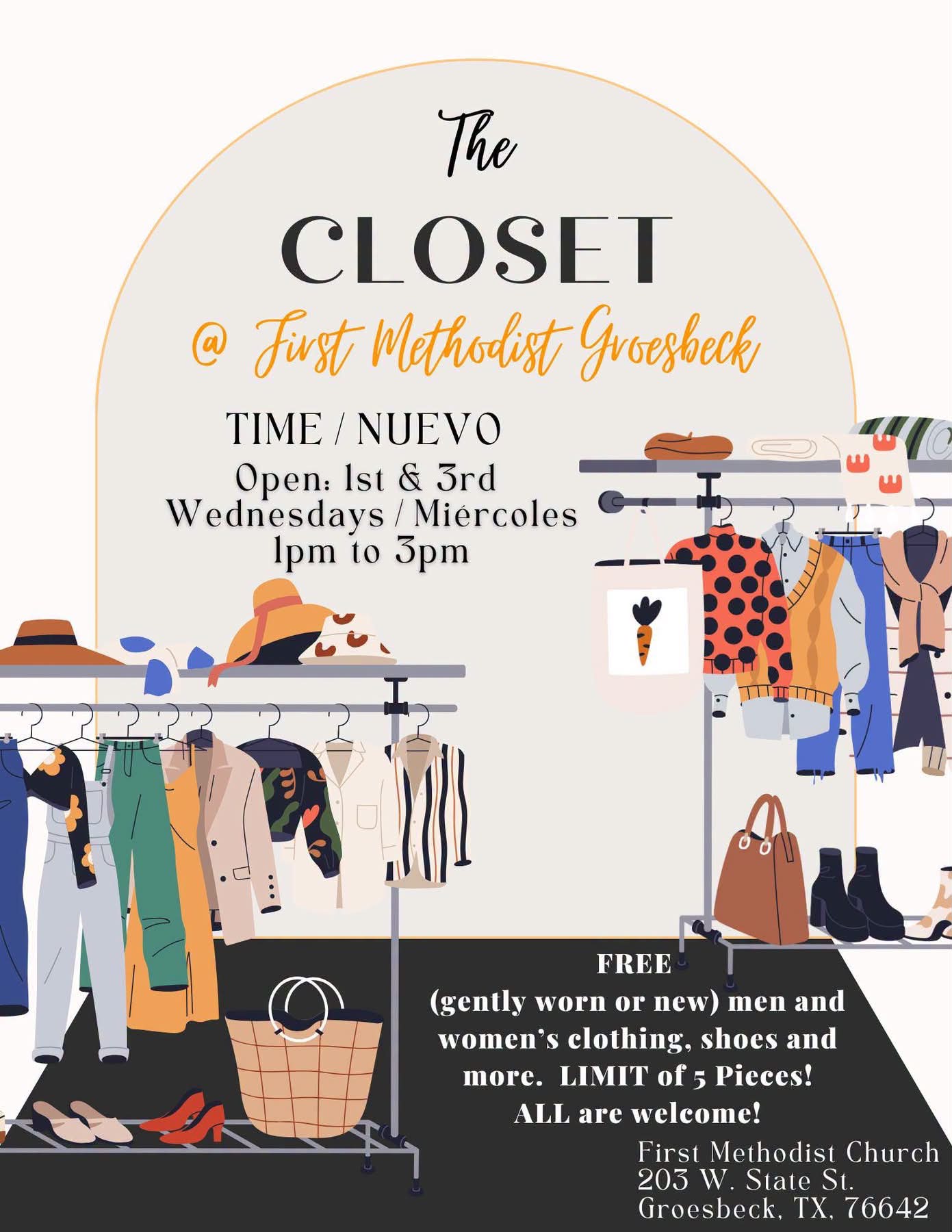 The Closet is open this Wednesday, Sept. 2nd, from 1:00-3:00 PM