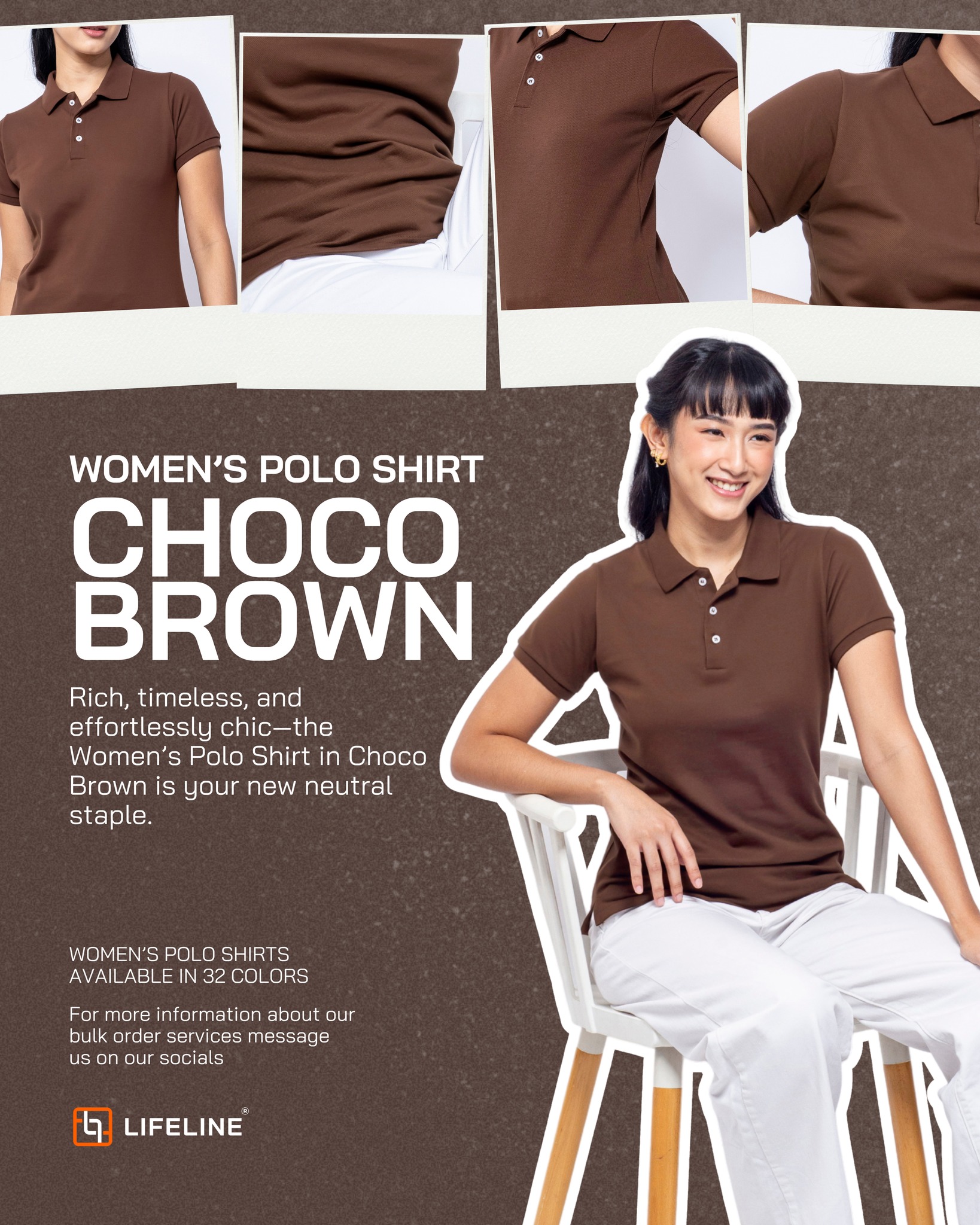 The Lifeline Women's Polo Shirt in Choco Brown is the perfect mix