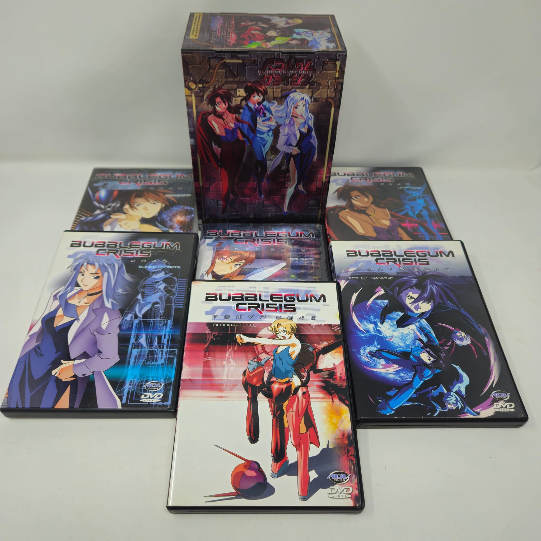 Vintage anime DVD collection with Bubblegum Crisis case
