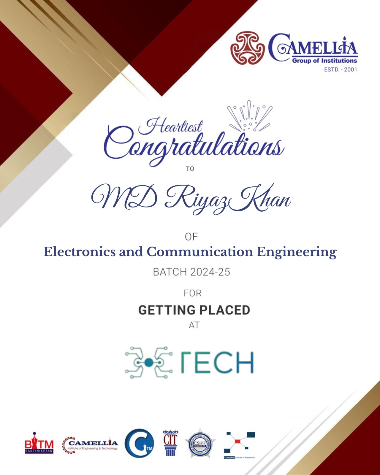 Camellia - We are thrilled to announce that MD Riyaj Khan from Camellia ...