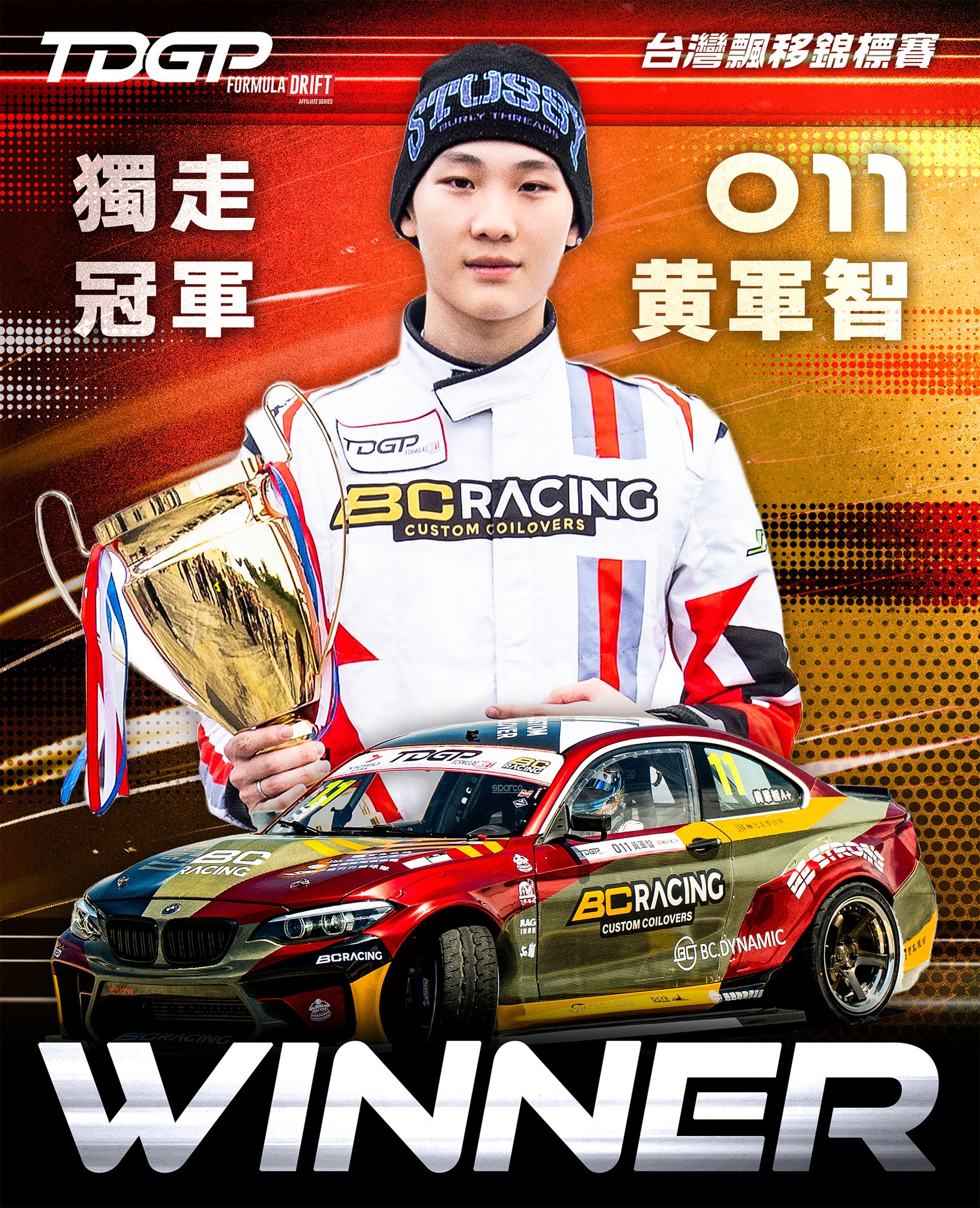TDGP台灣飄移賽-Funcity - 🎉恭喜開幕戰 獨走冠軍！🎉 📣BC Racing – 011 #黃軍智📣 首次擔任車隊隊長， 獨自代表 ...