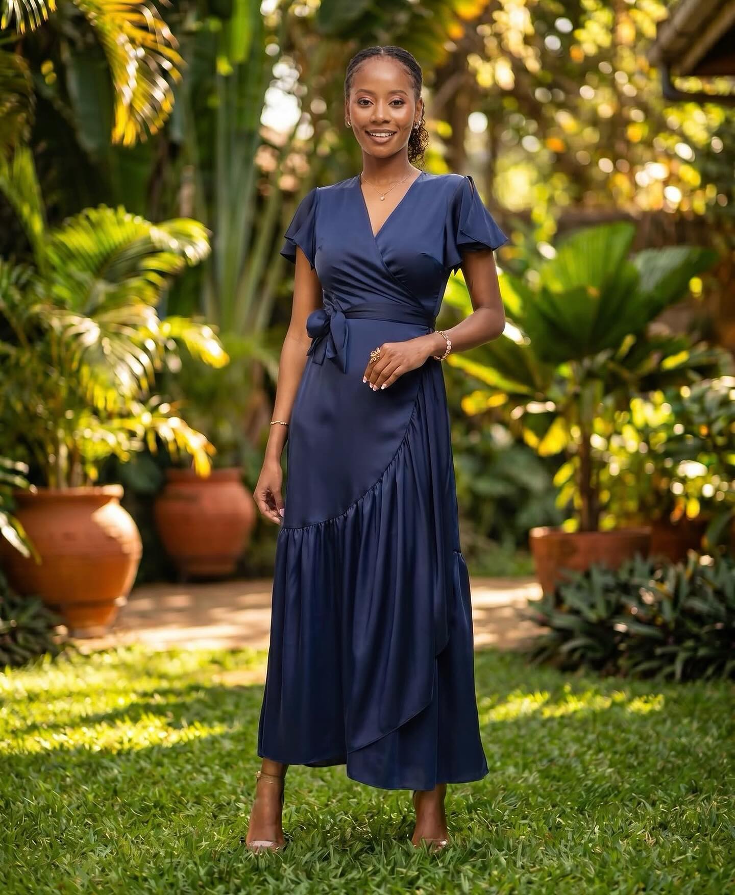 formal wrap maxi dress The that makes getting dressed feel easy. ✨✨ A flattering waist, fluid satin fabric and elegant movement come together in the Vivo Hanabi Wrap Dress, perfect for celebrations, dinners model_deni