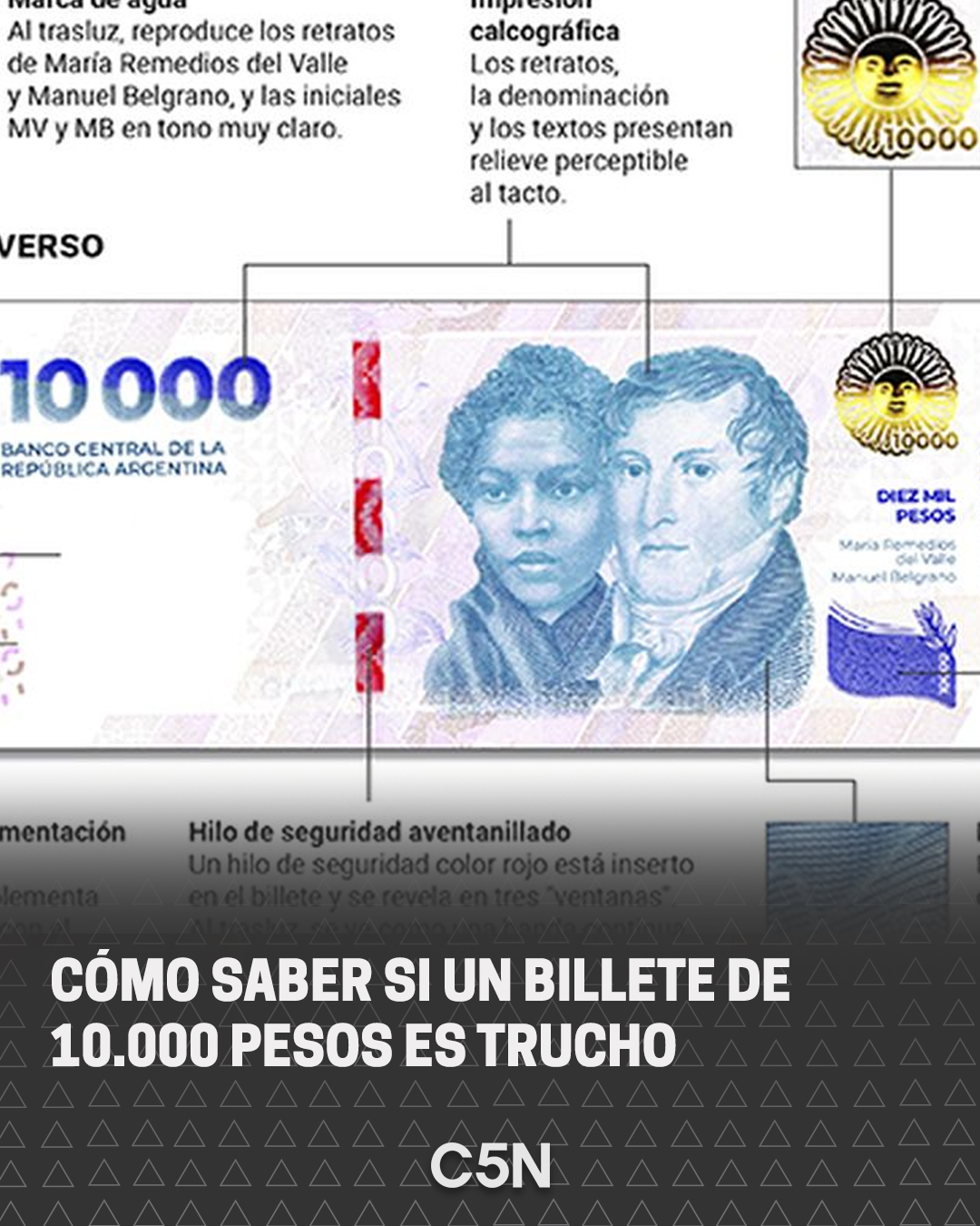 C5N - 🔐CÓMO SABER SI UN BILLETE DE 10.000 PESOS ES TRUCHO: LOS 10 ...