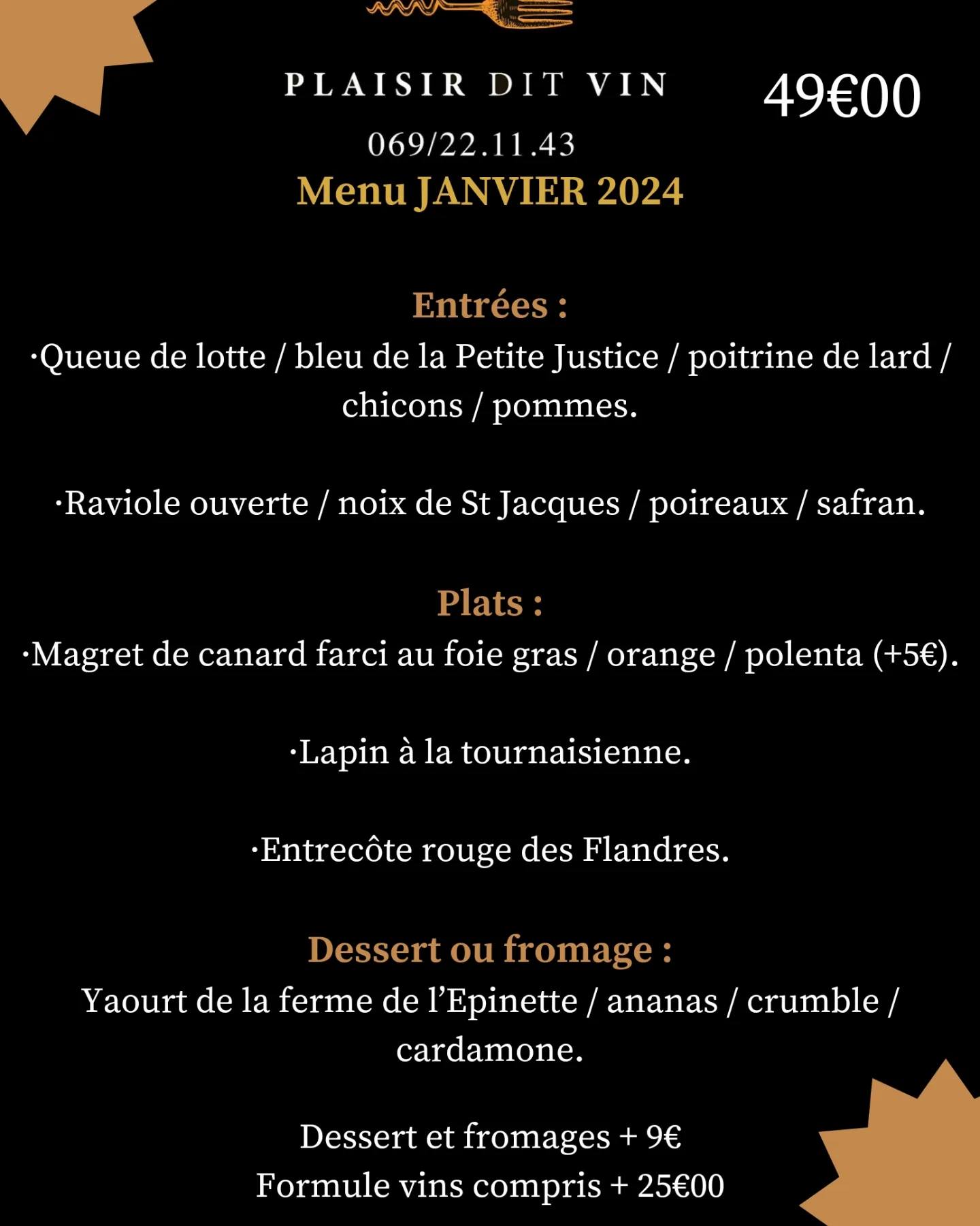 Plaisir Dit Vin - ️MENU DU MOIS DE JANVIER 2024 ️ 🧏‍♂️...