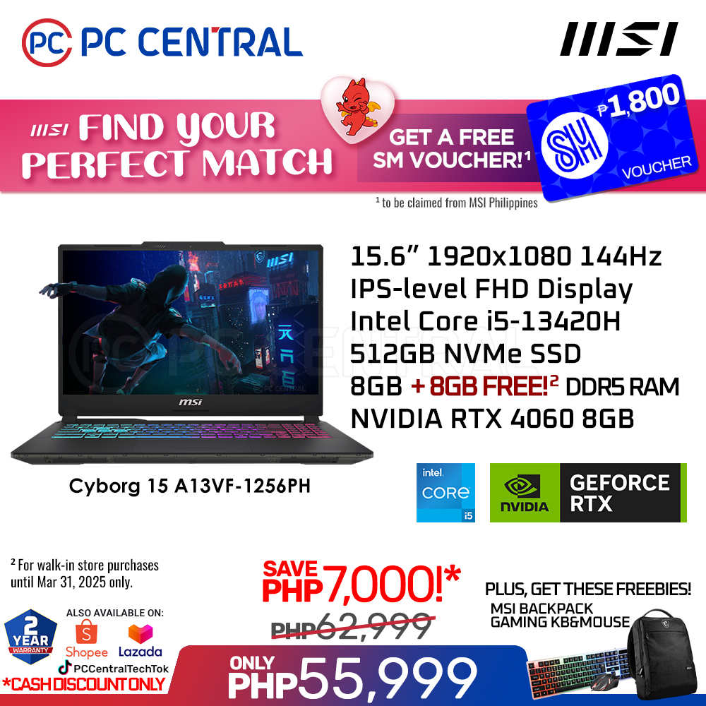 PC - 🔥🔥 MSI FIND YOUR PERFECT MATCH PROMO!! MSI CYBORG 15 RTX 4060 🔥🔥 ...