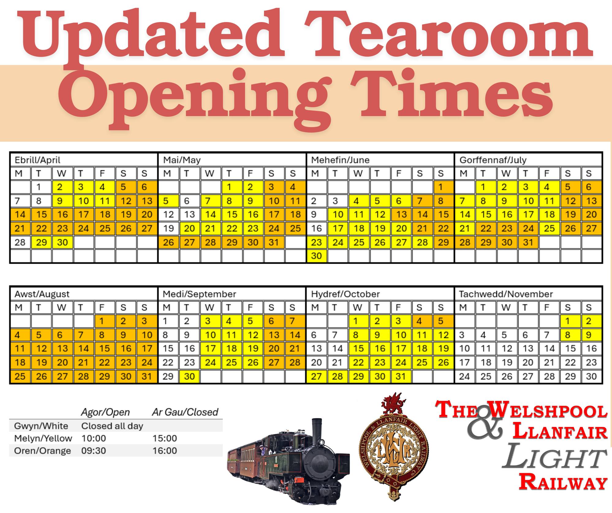 Welshpool & Llanfair Light Railway - Tomorrow's Trains: Wednesday 14th ...