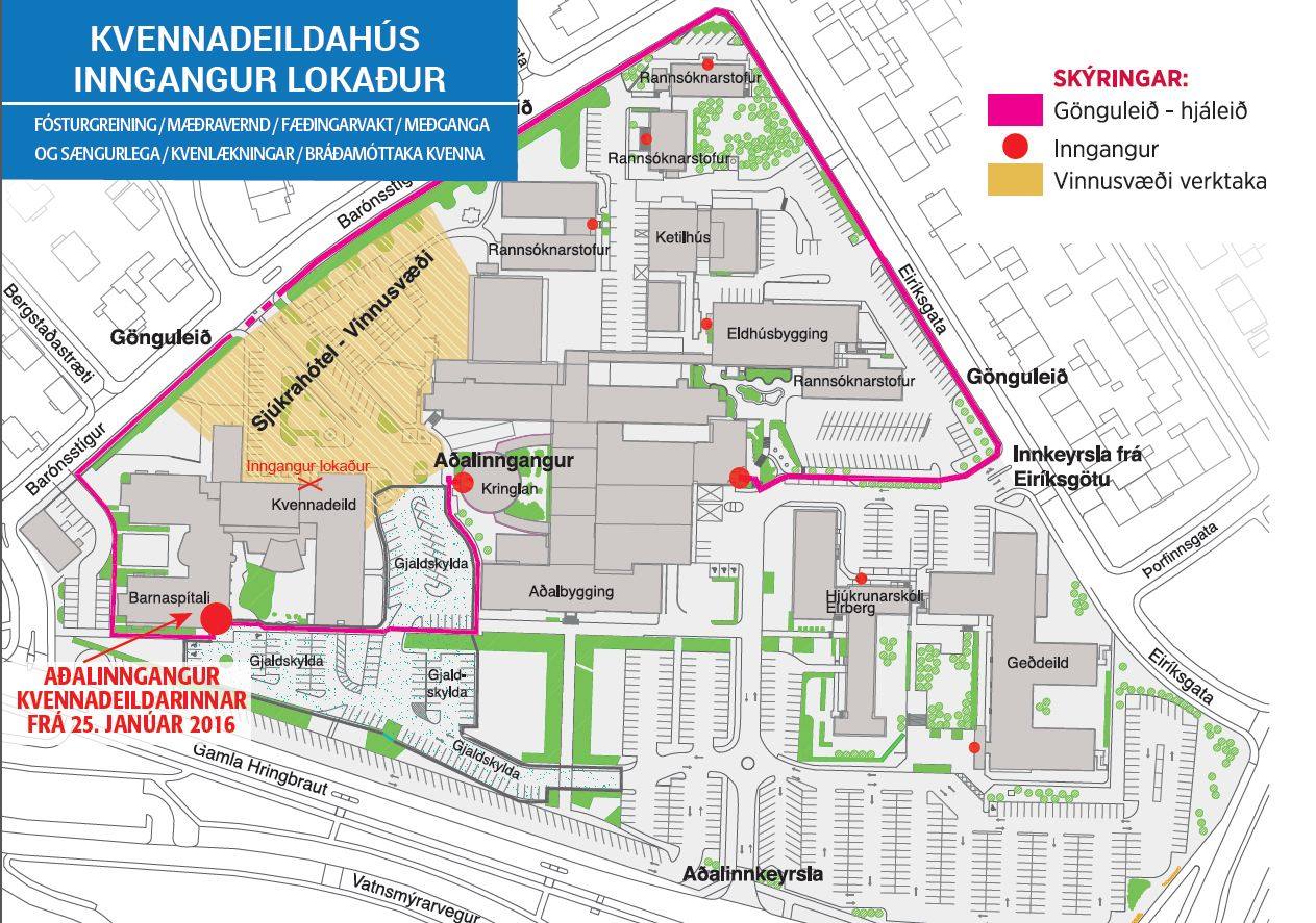 Landspítali - Muna að inngangur kvennadeildahúss á Landspítala ...