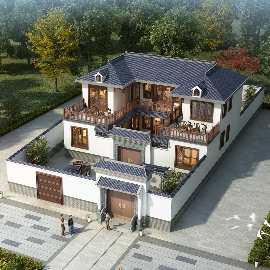 二層中式小院，外觀參考桃李春風，內部布局合理，建房可參考！#農村自建房 #別墅設計 #中式庭院 #中式合院 | 美墅中式設計 | Facebook