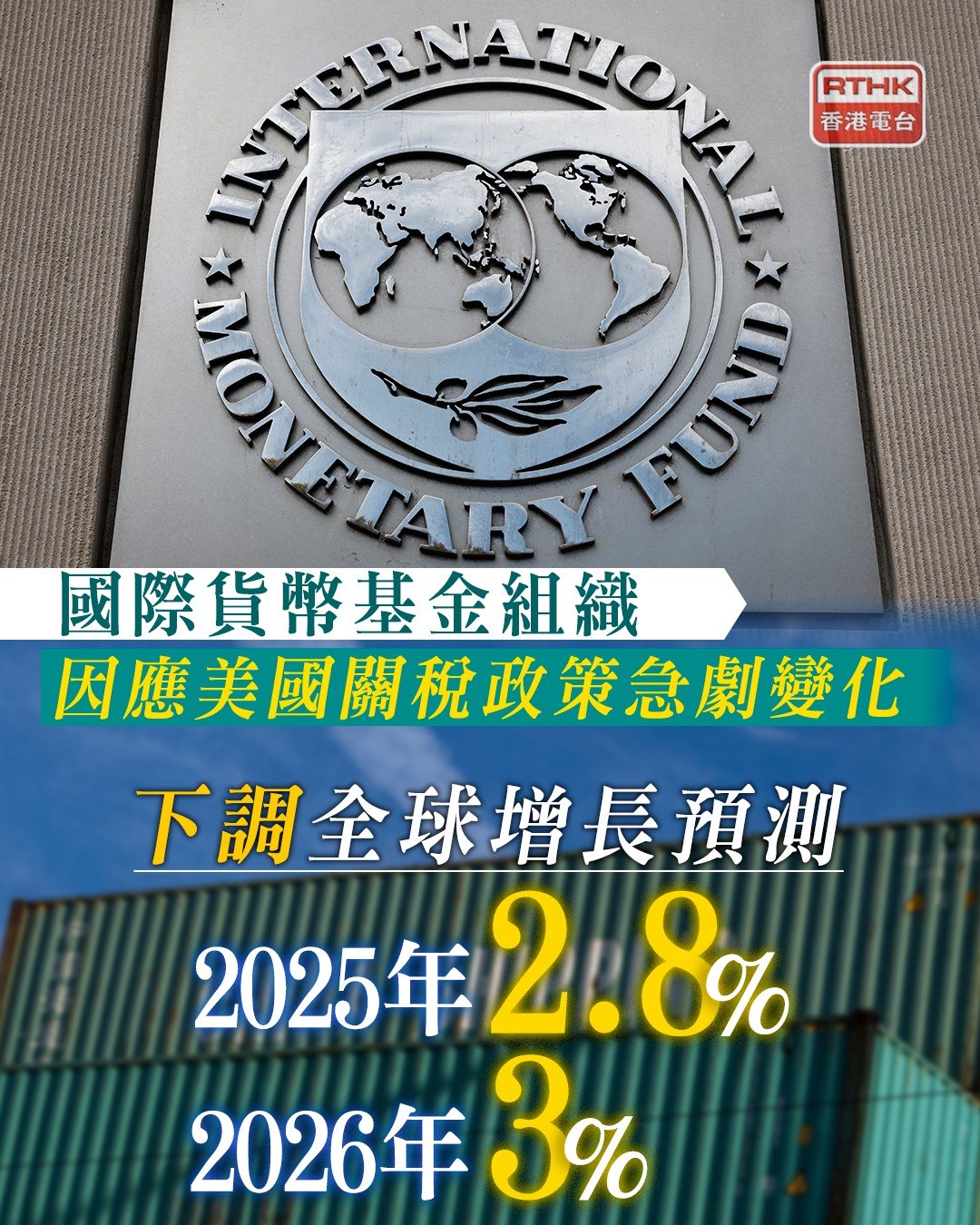 香港電台視像新聞 - 【IMF在美國關稅措施衝擊下 下調今明兩年全球增長預測】 國際貨幣基金組織(IMF)下調今明兩年全球經濟增長預測至2.8 ...