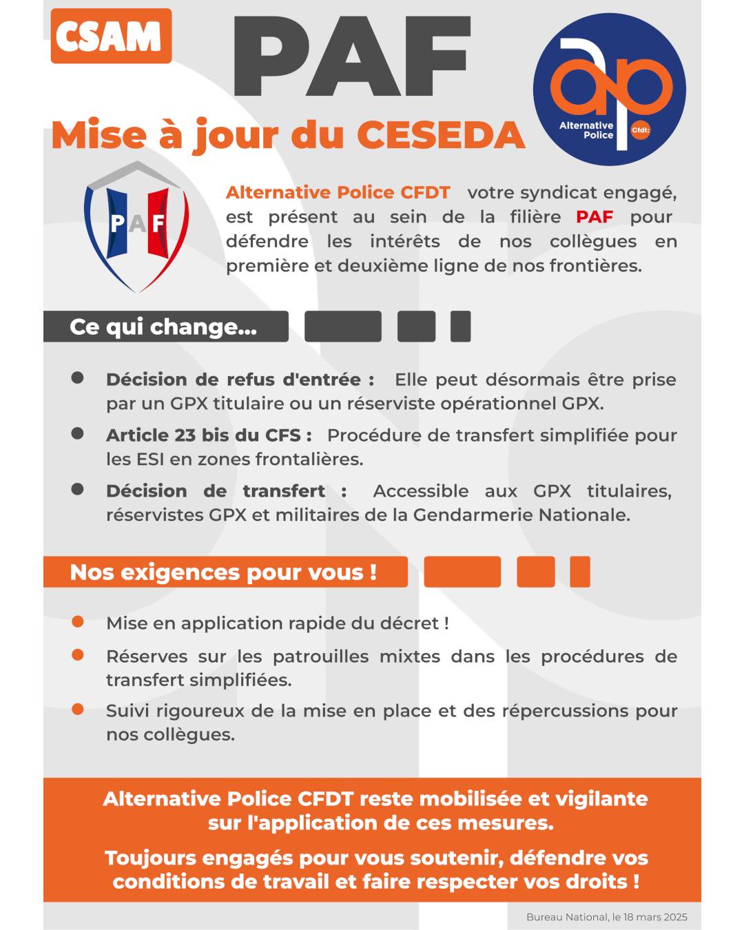 Alternative - 🆙 CSAM - PAF : mise à jour du CESEDA 🆙 Alternative Police ...