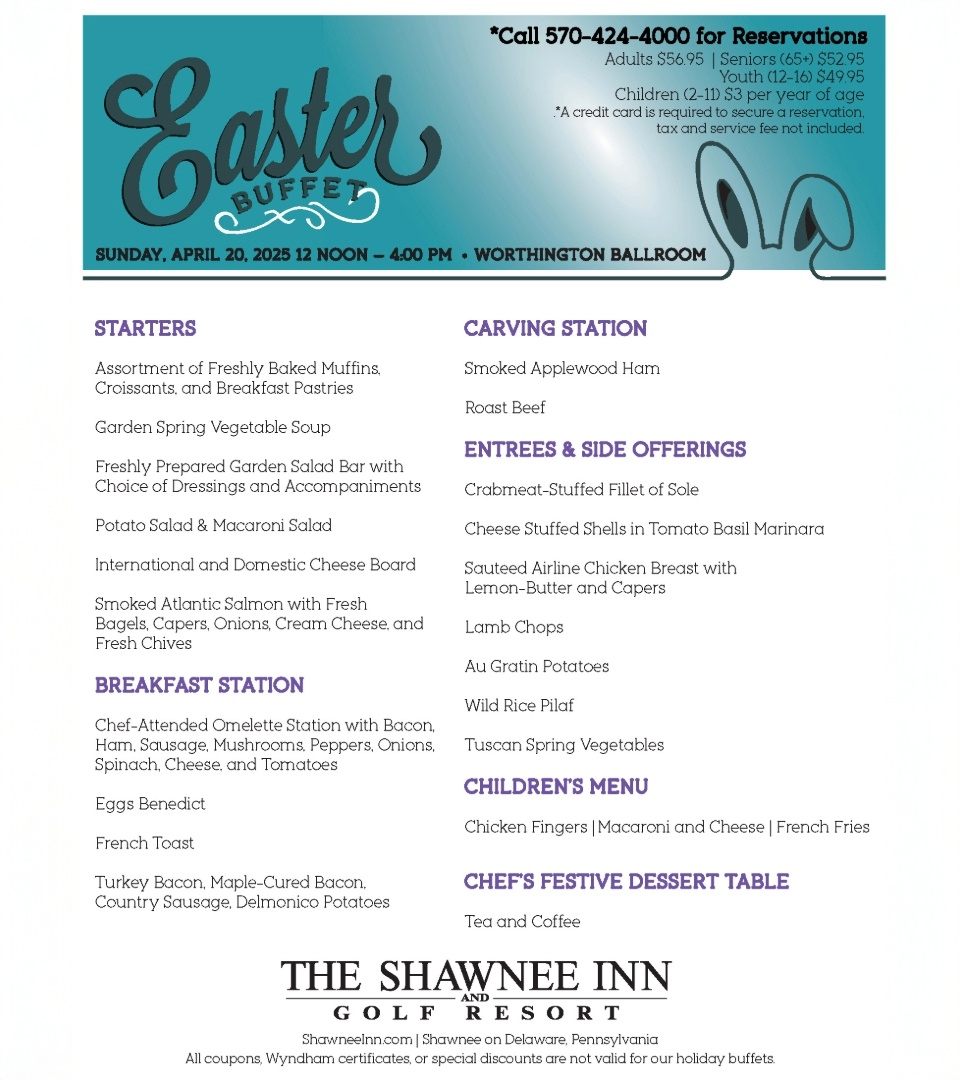 🥕 Easter Buffet Menu... - The Shawnee Inn and Golf Resort | Facebook